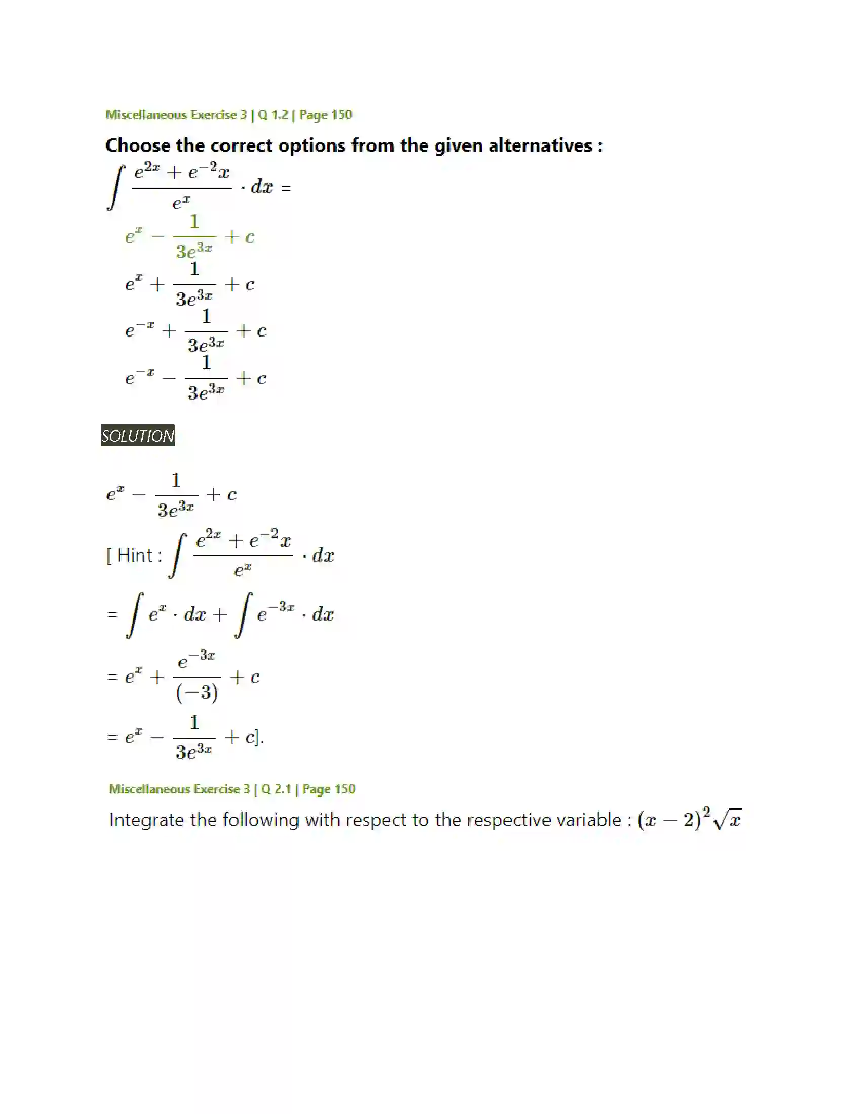 Maharashtra Board Class 12th Mathematics & Statistics-2 (Arts & Science) Indefinite Integration Solution 174