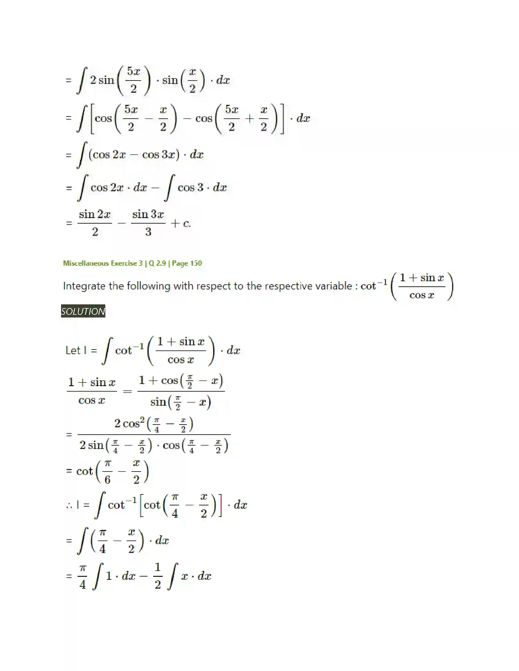 Maharashtra Board Class 12th Mathematics & Statistics-2 (Arts & Science) Indefinite Integration Solution 180