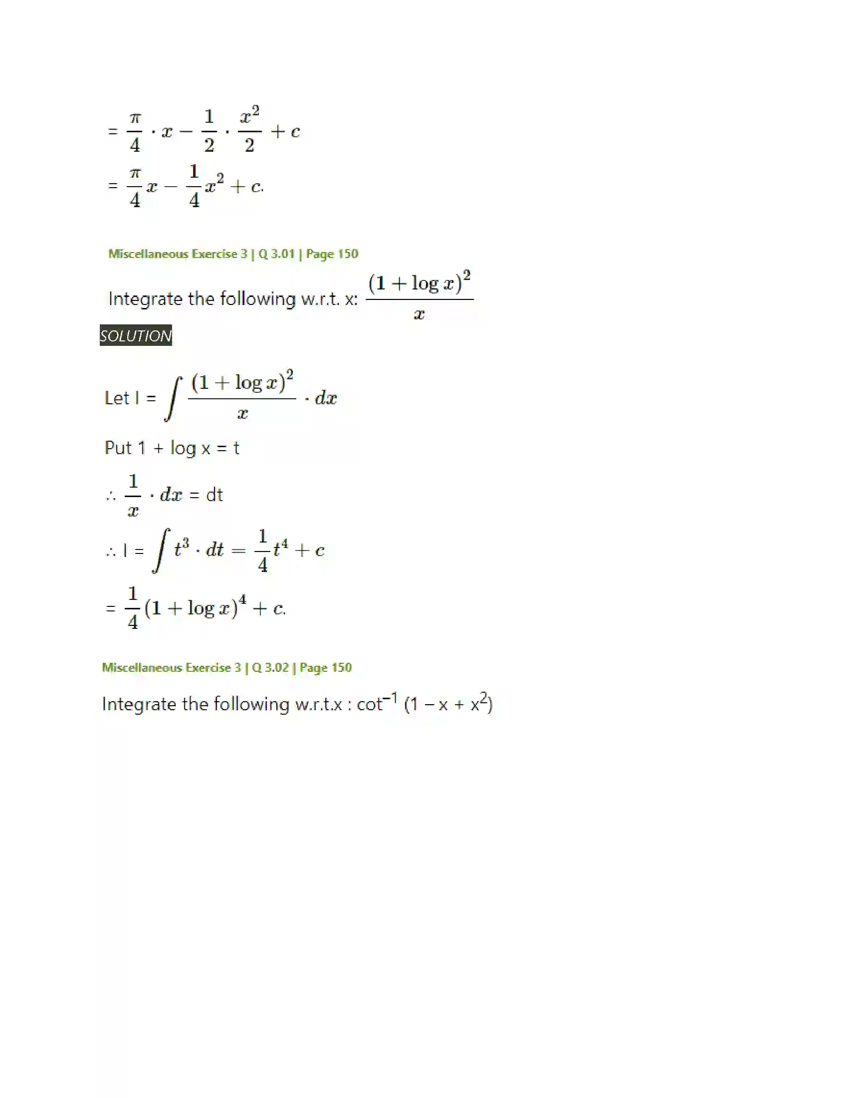 Maharashtra Board Class 12th Mathematics & Statistics-2 (Arts & Science) Indefinite Integration Solution 181