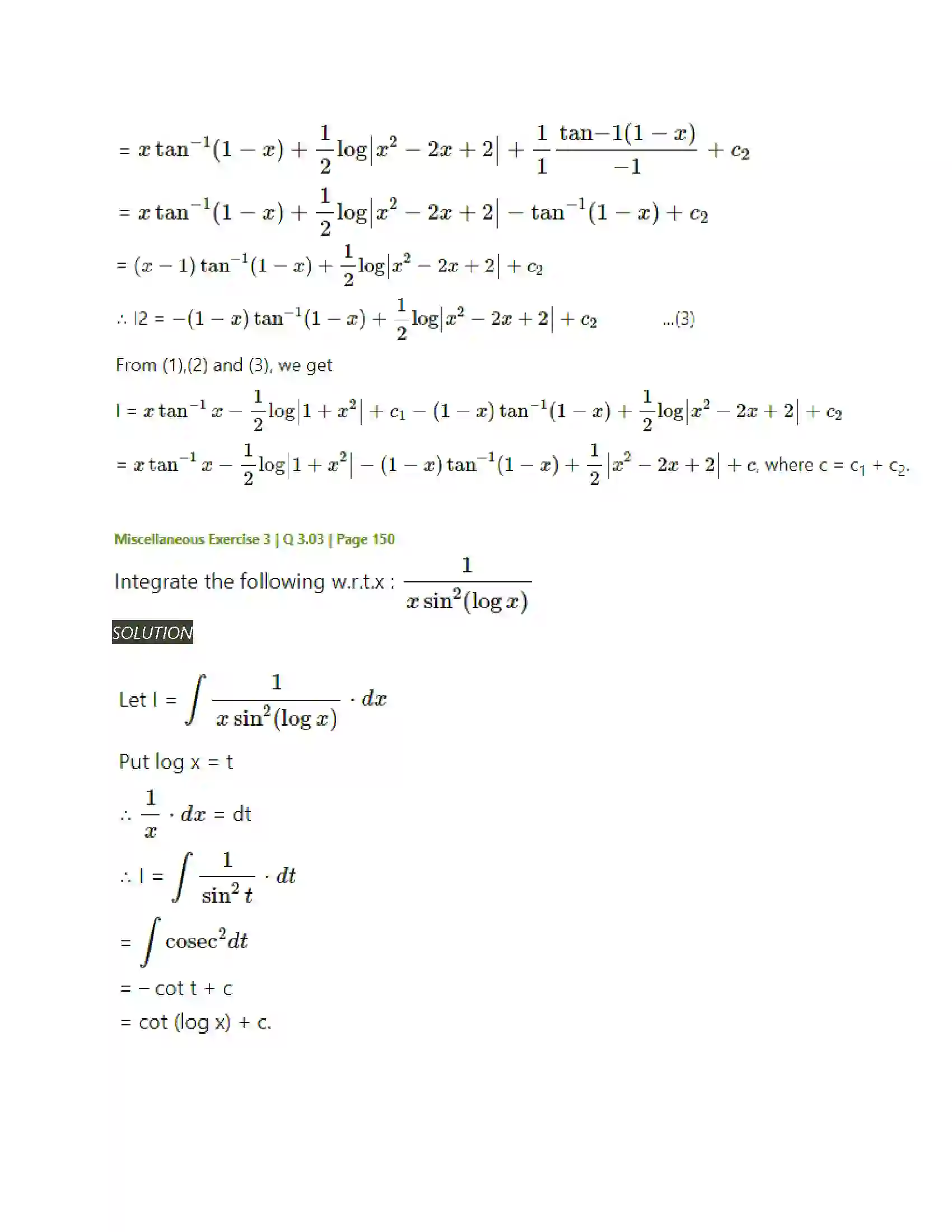 Maharashtra Board Class 12th Mathematics & Statistics-2 (Arts & Science) Indefinite Integration Solution 184