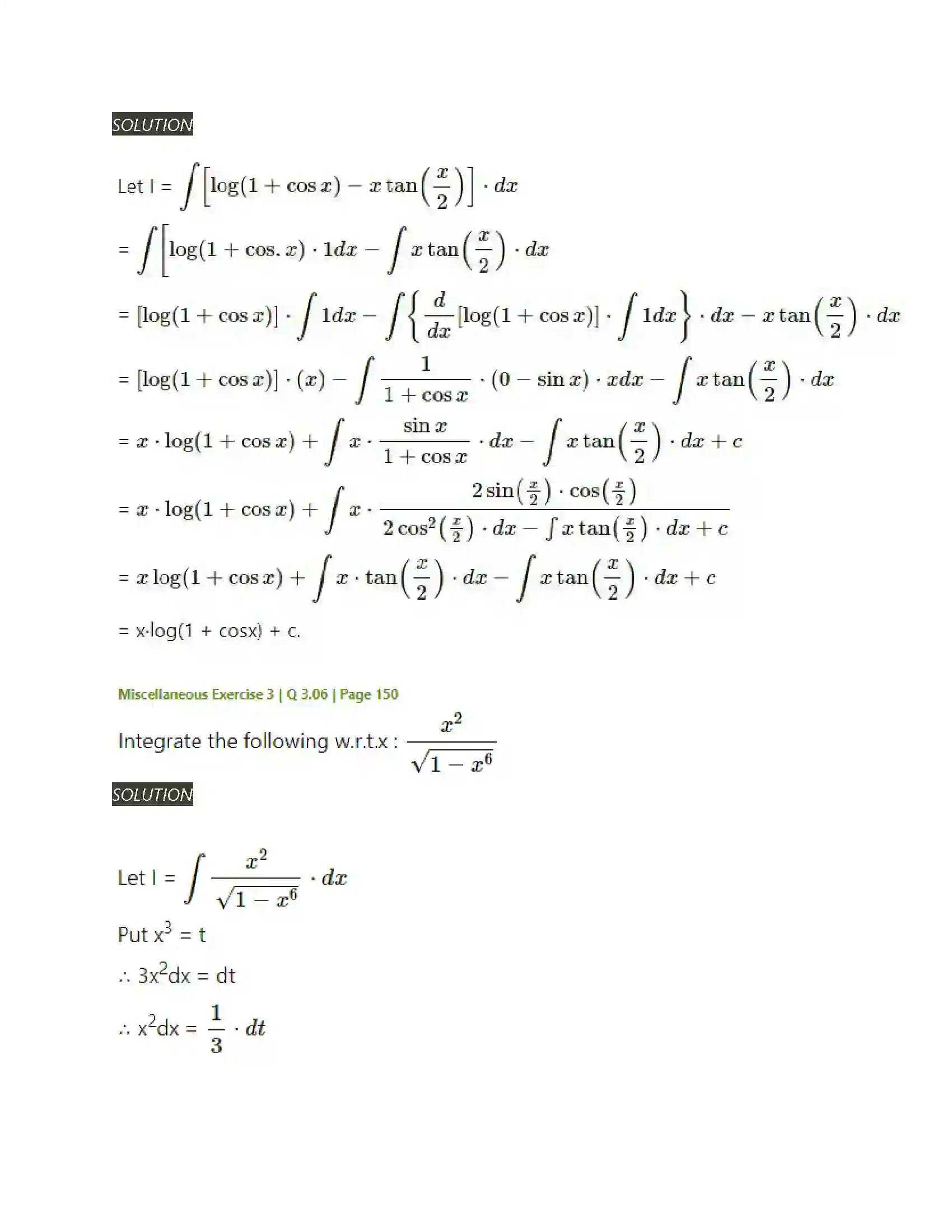Maharashtra Board Class 12th Mathematics & Statistics-2 (Arts & Science) Indefinite Integration Solution 186