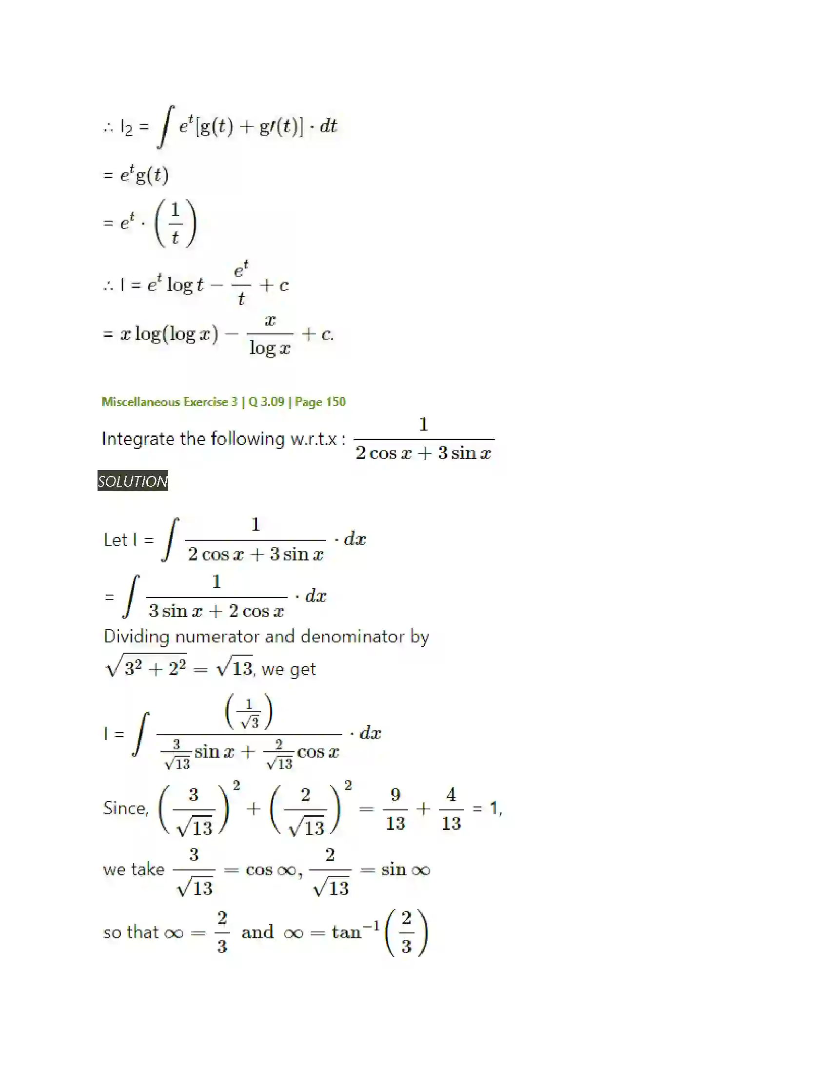Maharashtra Board Class 12th Mathematics & Statistics-2 (Arts & Science) Indefinite Integration Solution 189