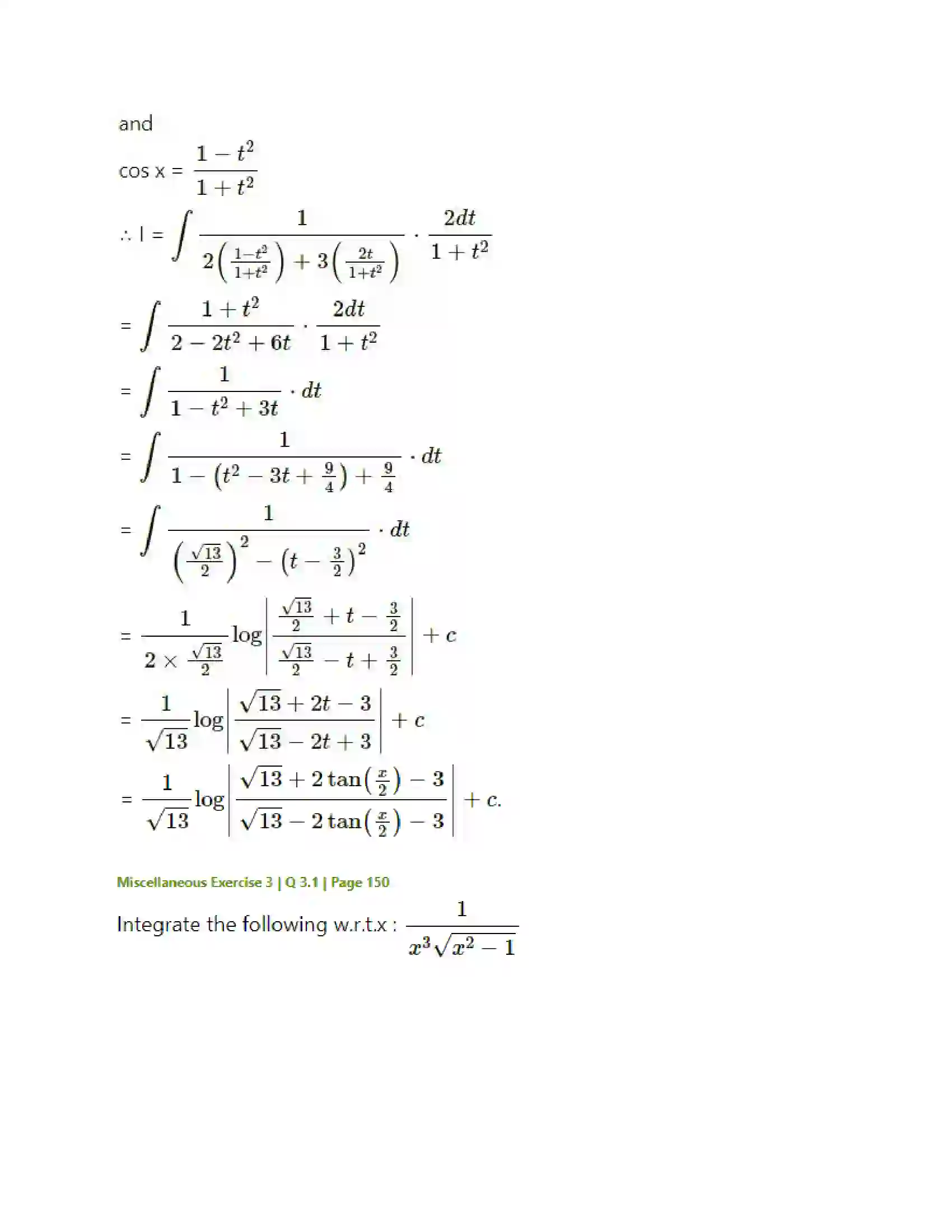 Maharashtra Board Class 12th Mathematics & Statistics-2 (Arts & Science) Indefinite Integration Solution 191