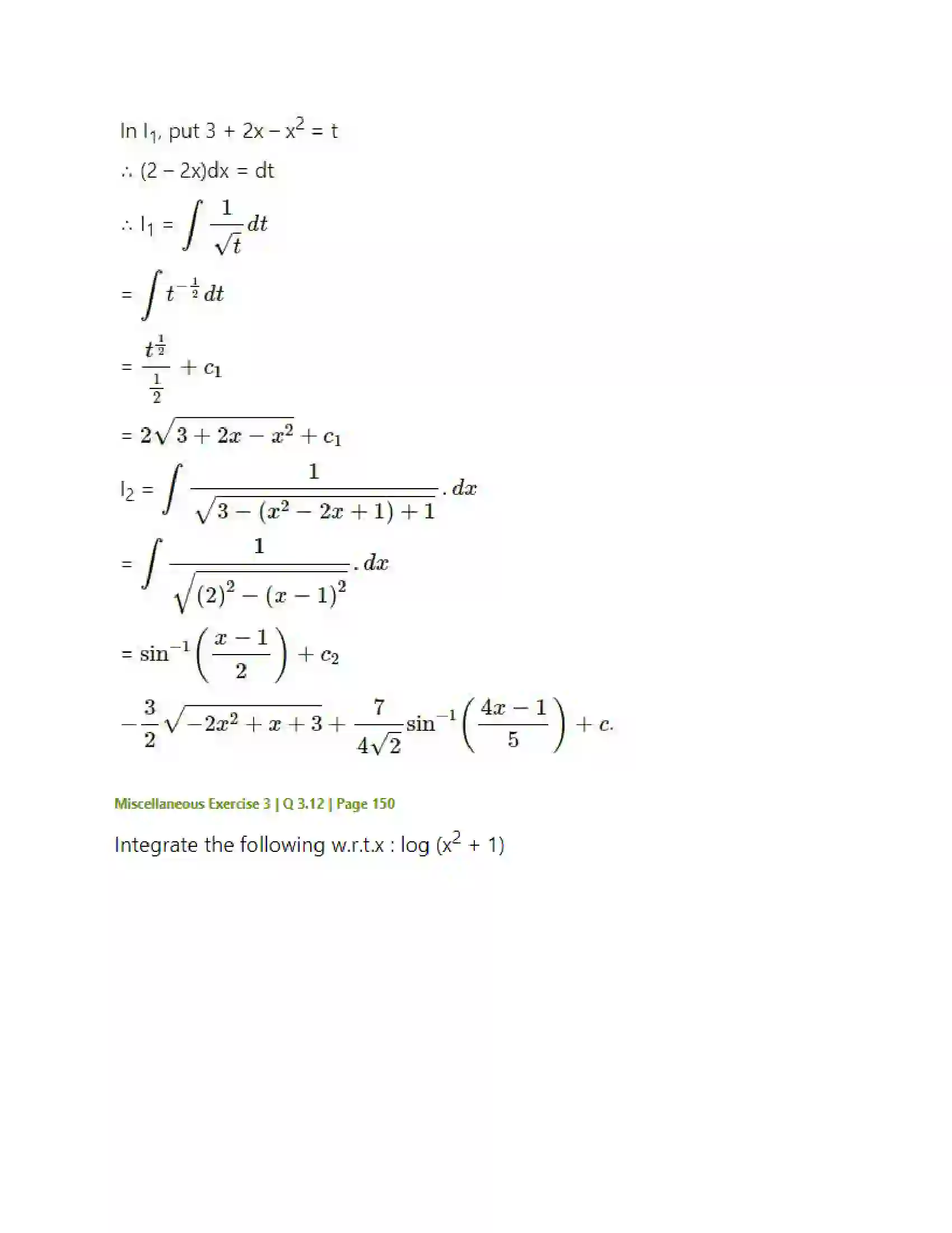 Maharashtra Board Class 12th Mathematics & Statistics-2 (Arts & Science) Indefinite Integration Solution 194