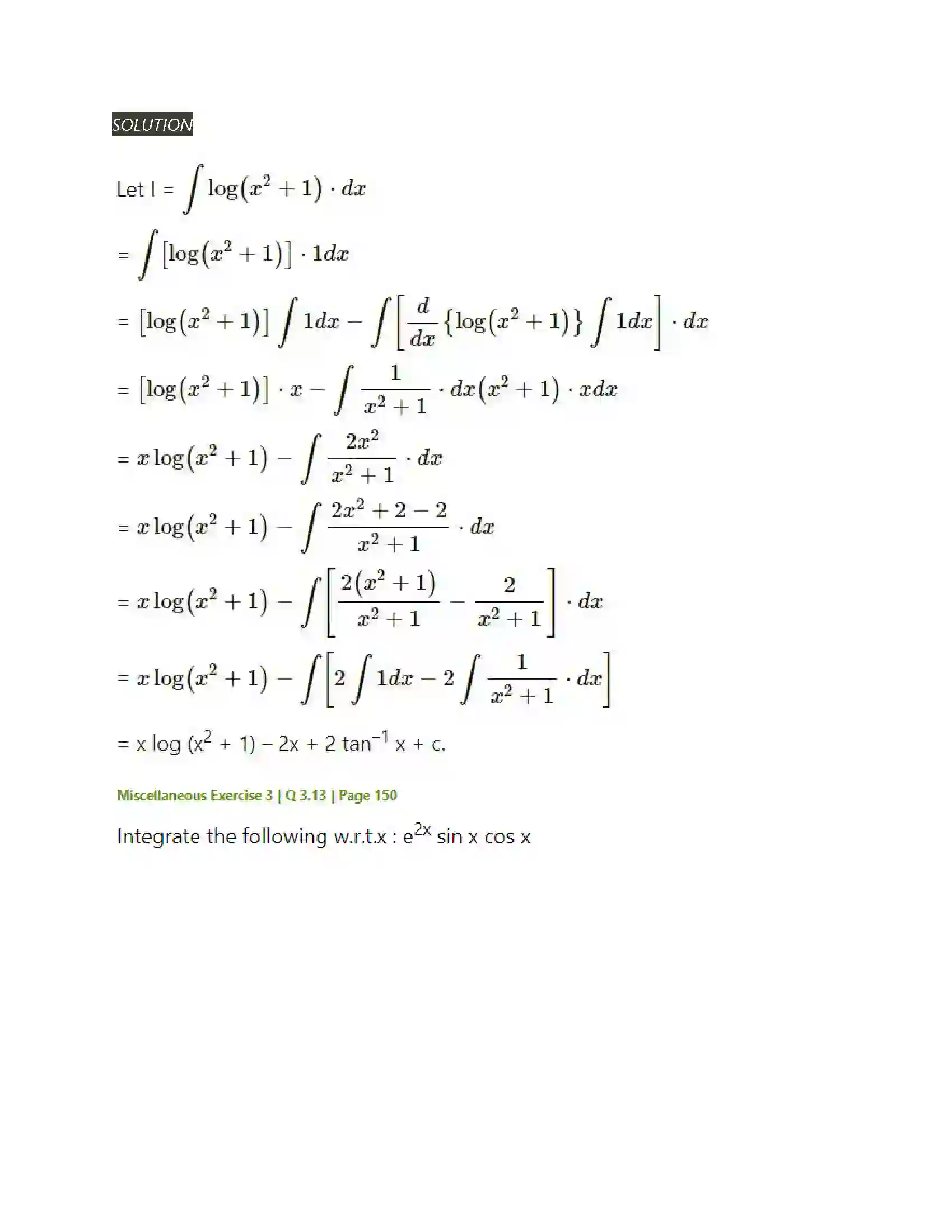 Maharashtra Board Class 12th Mathematics & Statistics-2 (Arts & Science) Indefinite Integration Solution 195