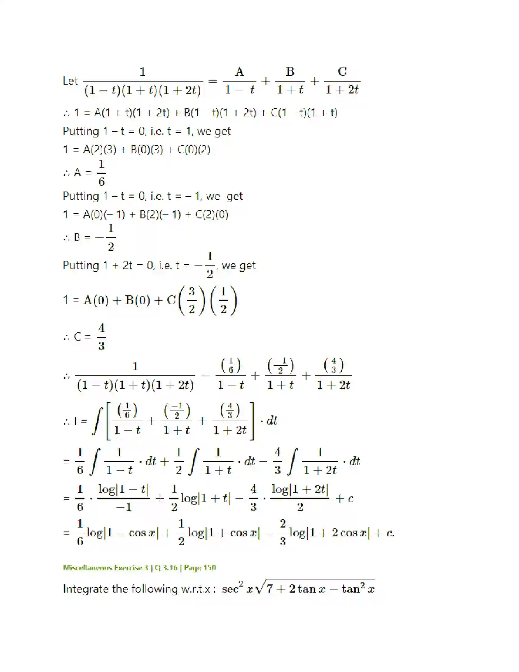 Maharashtra Board Class 12th Mathematics & Statistics-2 (Arts & Science) Indefinite Integration Solution 199