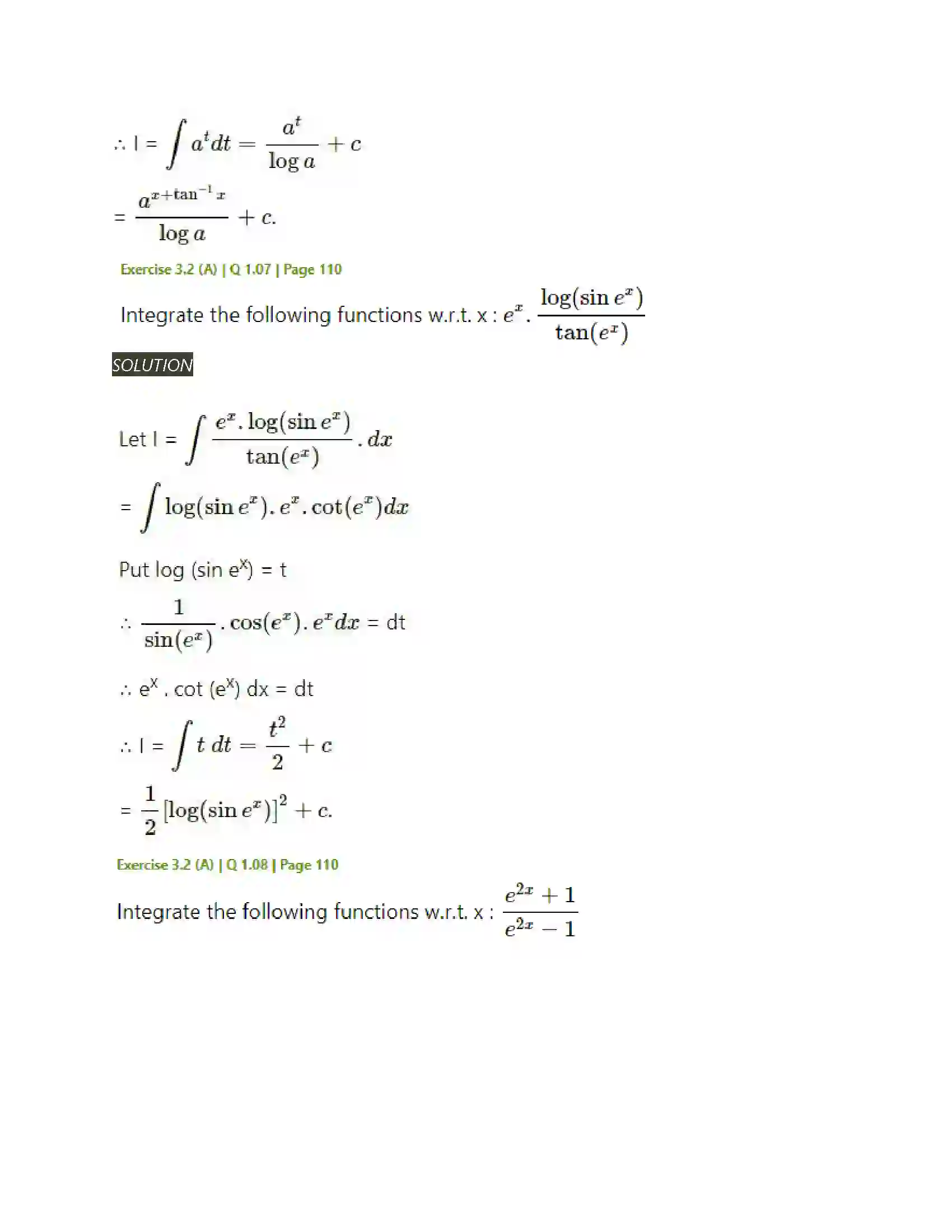 Maharashtra Board Class 12th Mathematics & Statistics-2 (Arts & Science) Indefinite Integration Solution 20