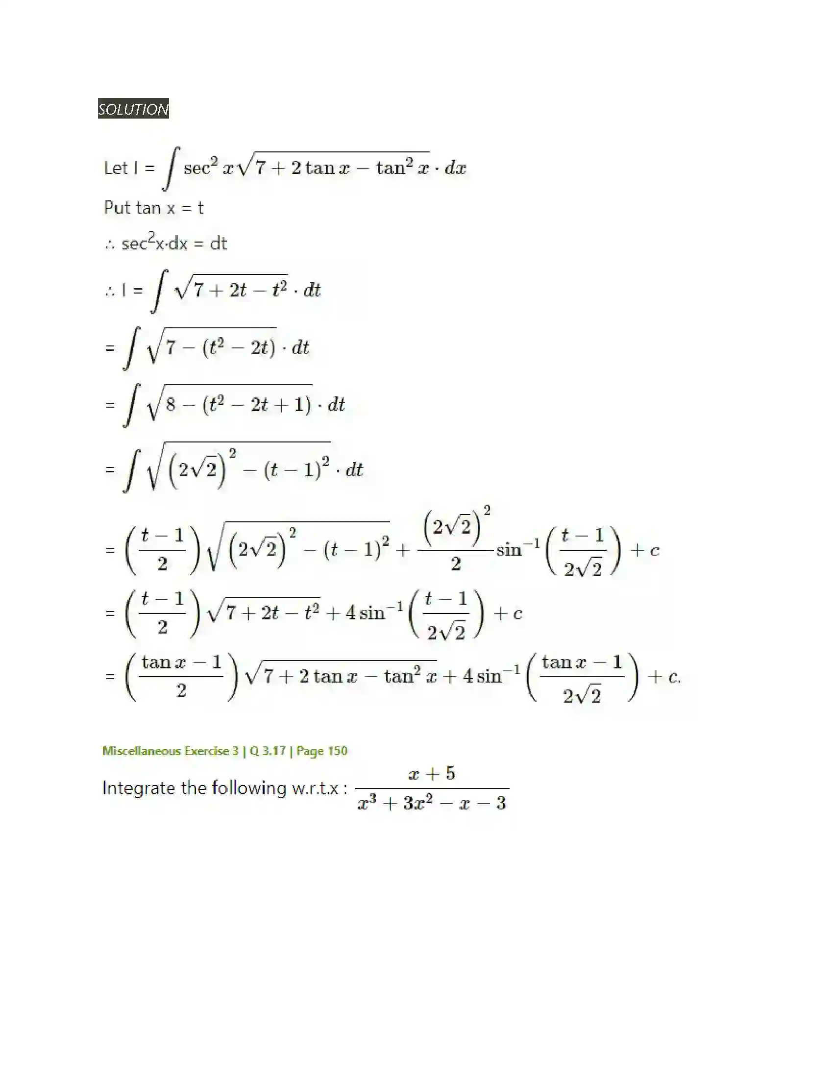 Maharashtra Board Class 12th Mathematics & Statistics-2 (Arts & Science) Indefinite Integration Solution 200