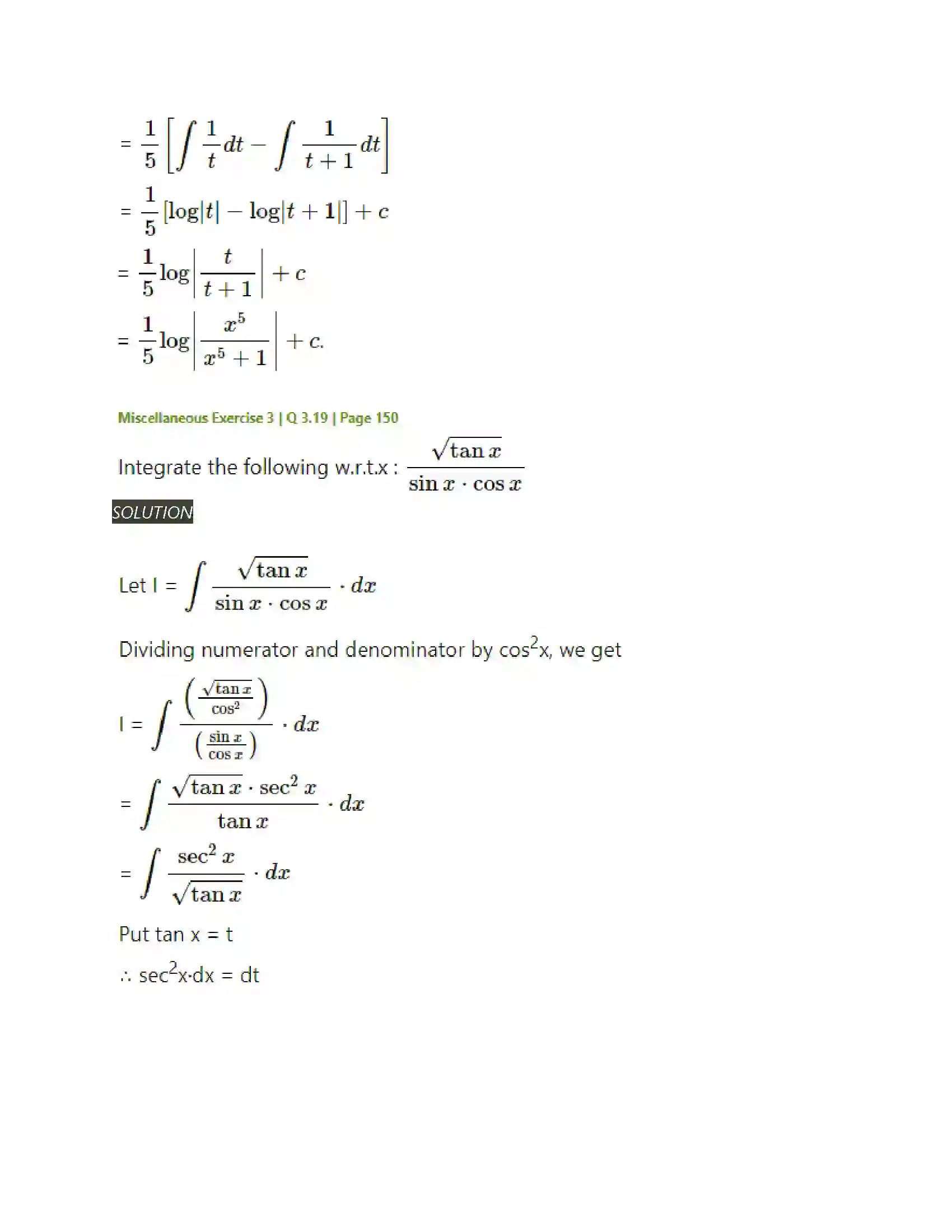 Maharashtra Board Class 12th Mathematics & Statistics-2 (Arts & Science) Indefinite Integration Solution 203