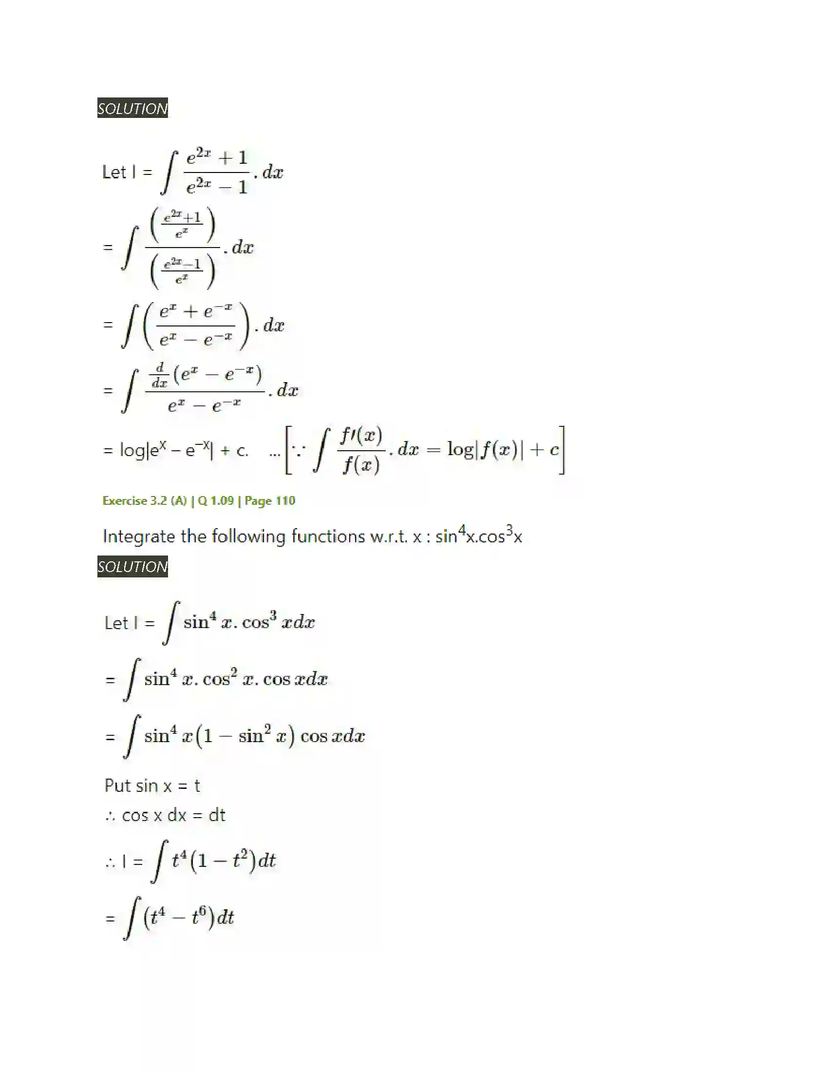 Maharashtra Board Class 12th Mathematics & Statistics-2 (Arts & Science) Indefinite Integration Solution 21