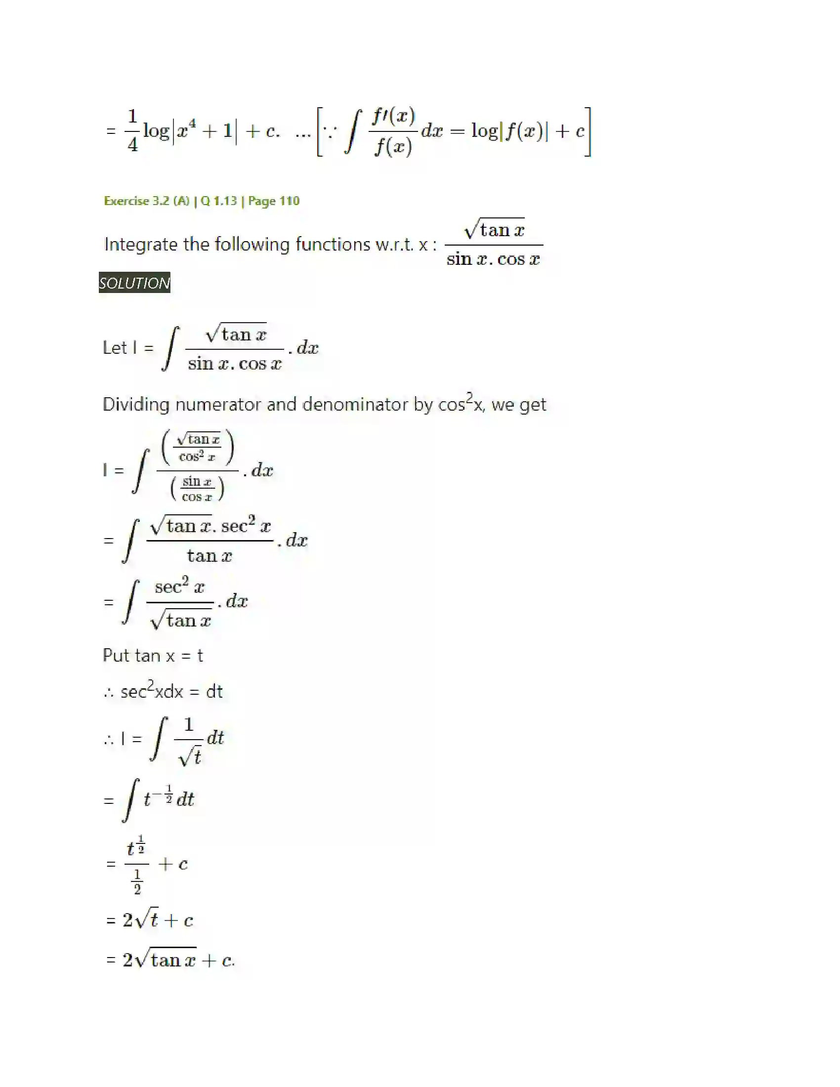 Maharashtra Board Class 12th Mathematics & Statistics-2 (Arts & Science) Indefinite Integration Solution 24