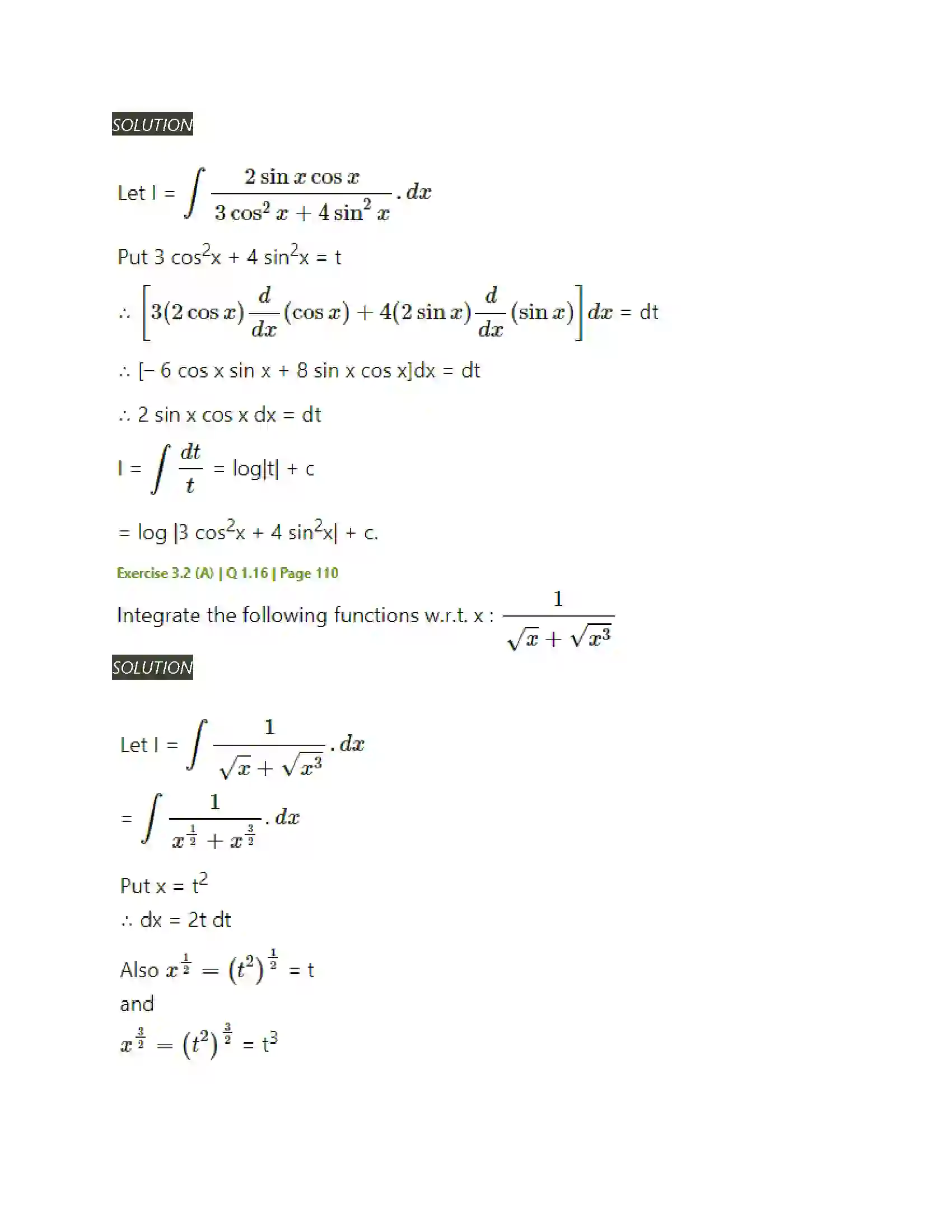 Maharashtra Board Class 12th Mathematics & Statistics-2 (Arts & Science) Indefinite Integration Solution 26