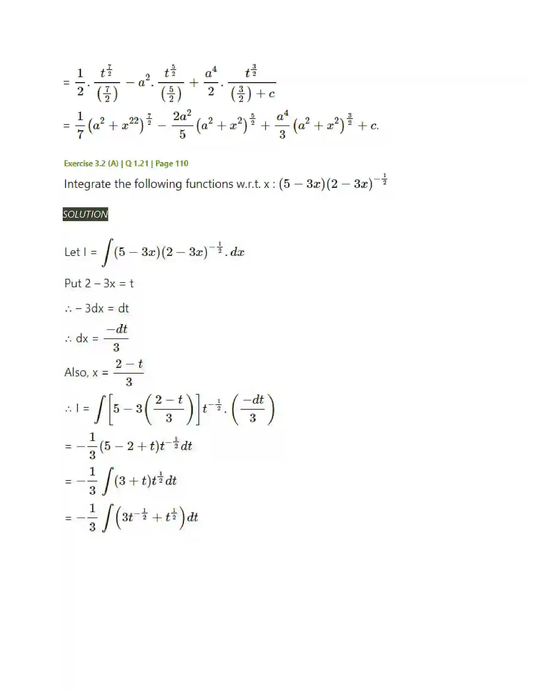 Maharashtra Board Class 12th Mathematics & Statistics-2 (Arts & Science) Indefinite Integration Solution 30