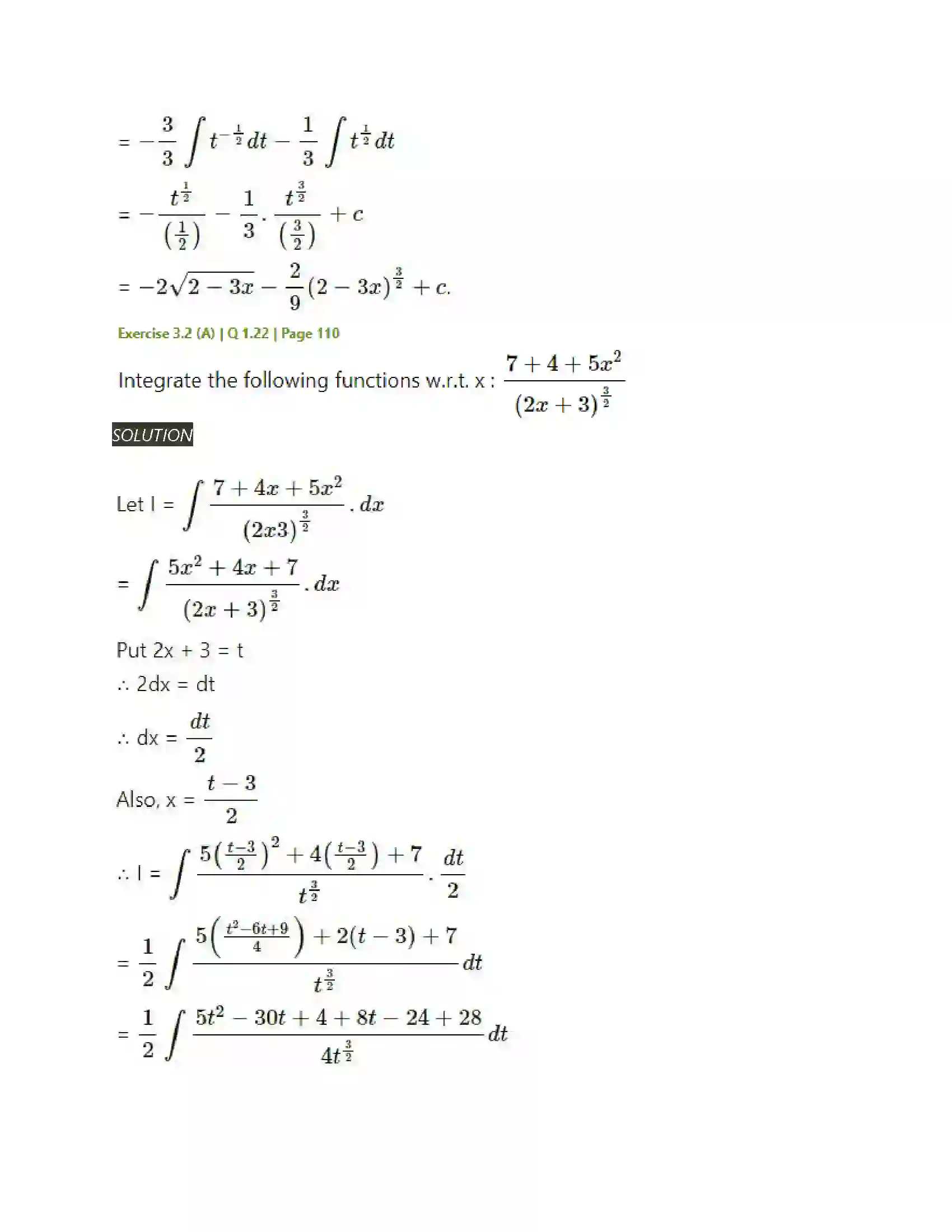 Maharashtra Board Class 12th Mathematics & Statistics-2 (Arts & Science) Indefinite Integration Solution 31