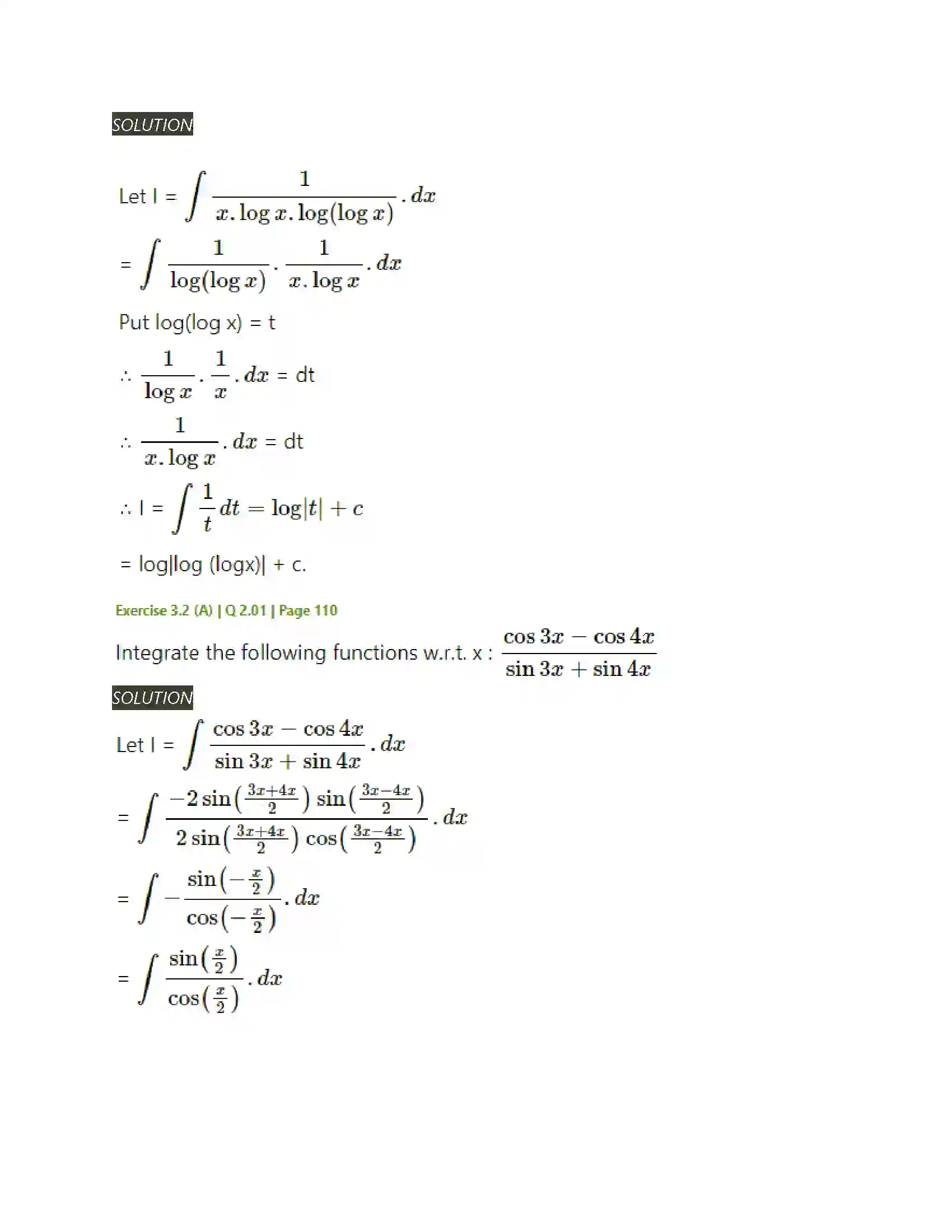 Maharashtra Board Class 12th Mathematics & Statistics-2 (Arts & Science) Indefinite Integration Solution 35