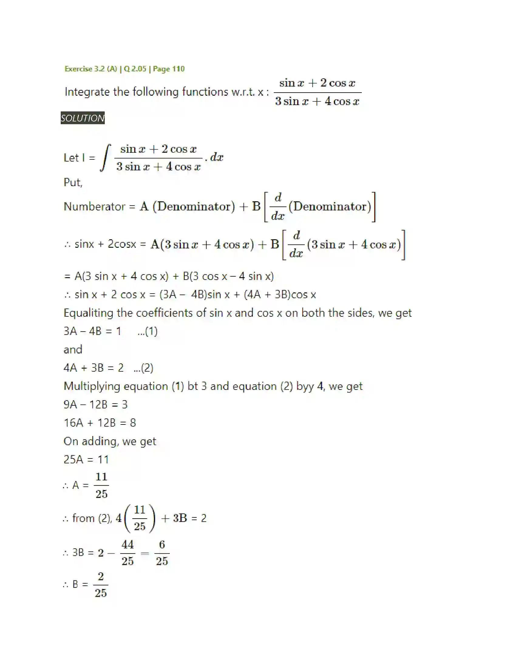 Maharashtra Board Class 12th Mathematics & Statistics-2 (Arts & Science) Indefinite Integration Solution 38