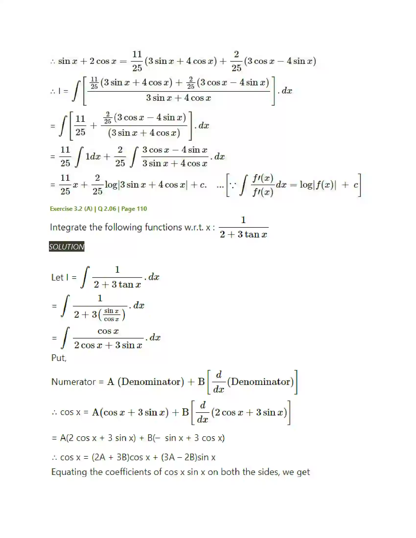 Maharashtra Board Class 12th Mathematics & Statistics-2 (Arts & Science) Indefinite Integration Solution 39