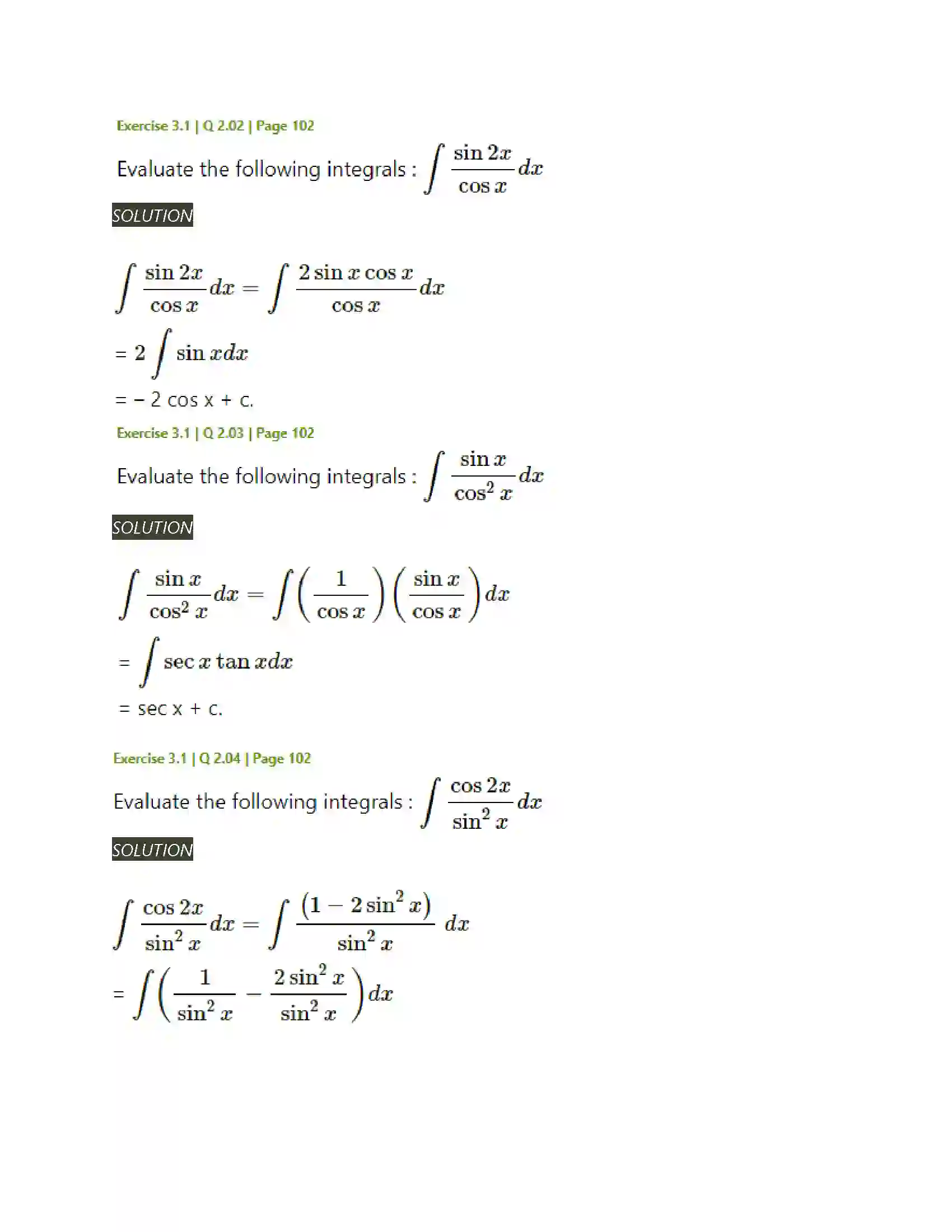 Maharashtra Board Class 12th Mathematics & Statistics-2 (Arts & Science) Indefinite Integration Solution 4