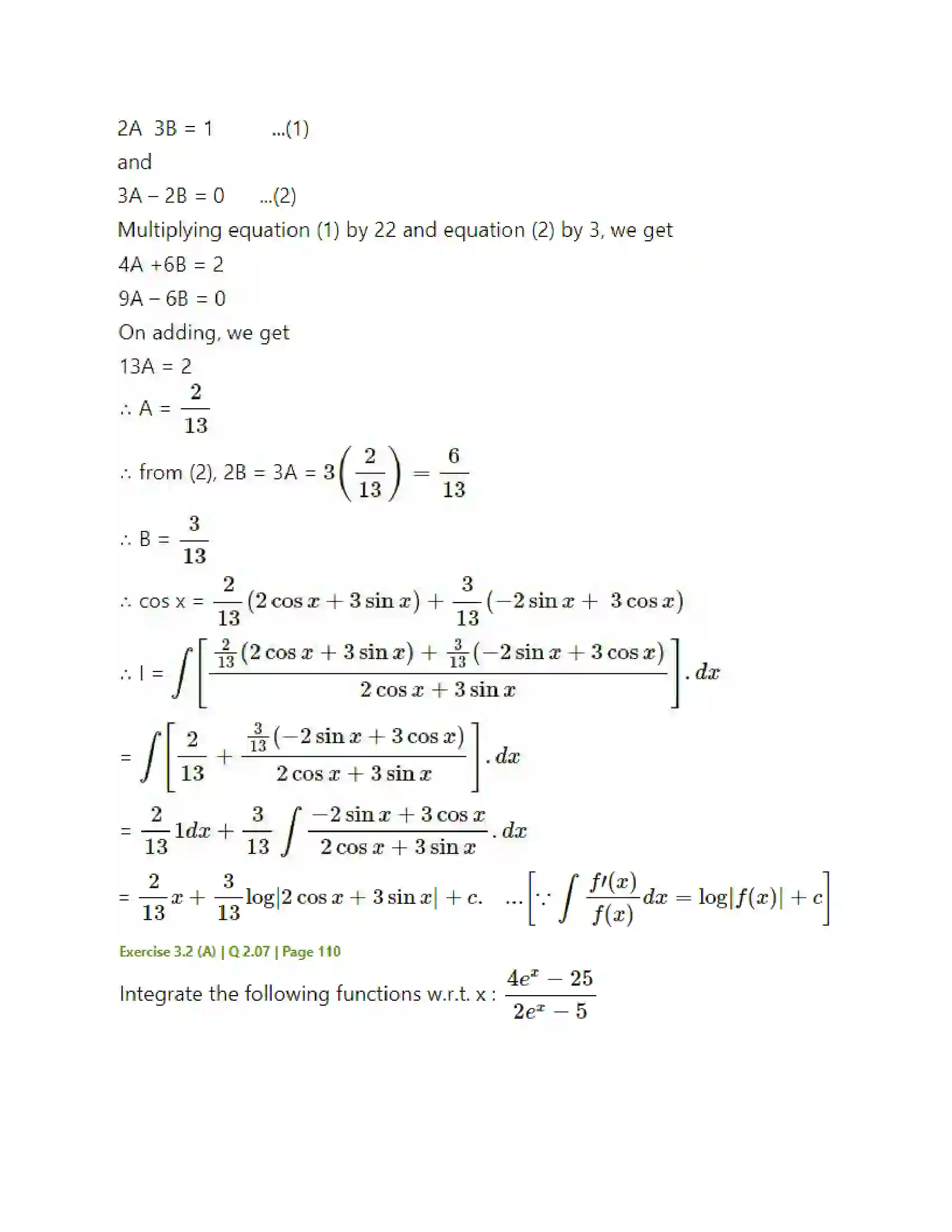 Maharashtra Board Class 12th Mathematics & Statistics-2 (Arts & Science) Indefinite Integration Solution 40