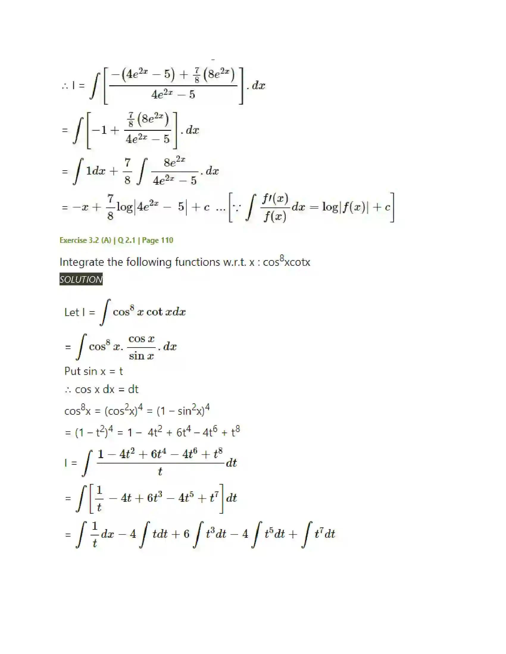 Maharashtra Board Class 12th Mathematics & Statistics-2 (Arts & Science) Indefinite Integration Solution 44