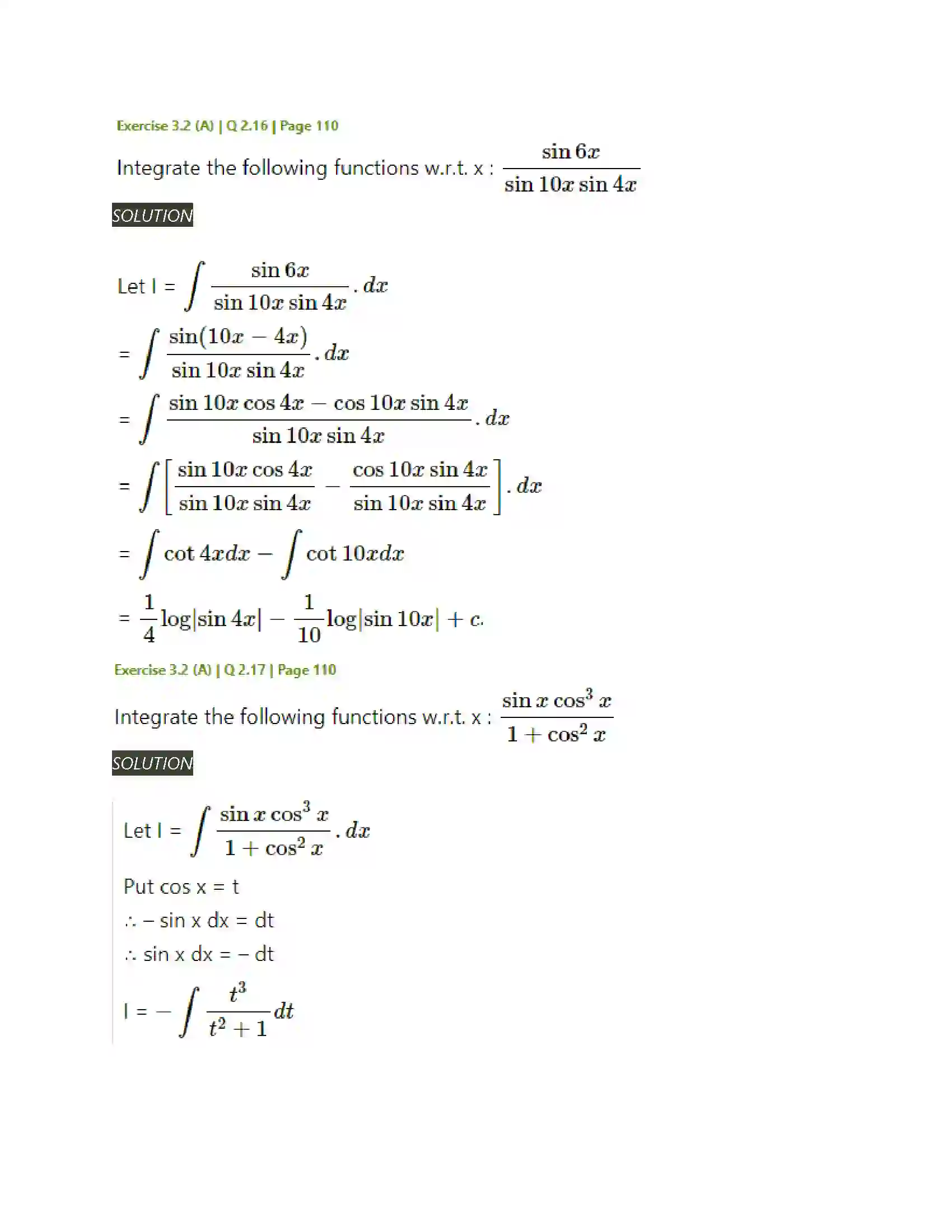 Maharashtra Board Class 12th Mathematics & Statistics-2 (Arts & Science) Indefinite Integration Solution 49