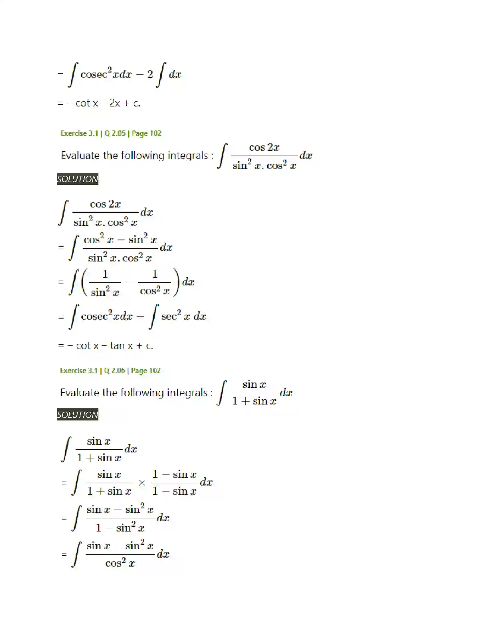 Maharashtra Board Class 12th Mathematics & Statistics-2 (Arts & Science) Indefinite Integration Solution 5