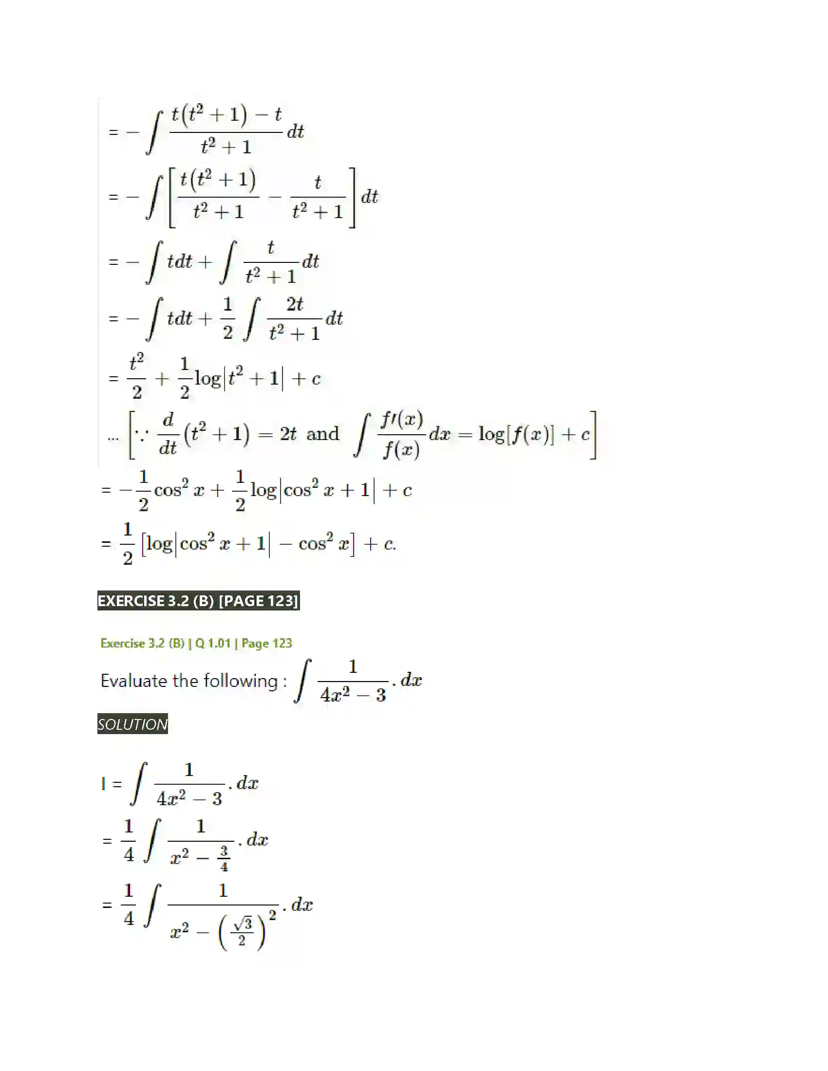 Maharashtra Board Class 12th Mathematics & Statistics-2 (Arts & Science) Indefinite Integration Solution 50