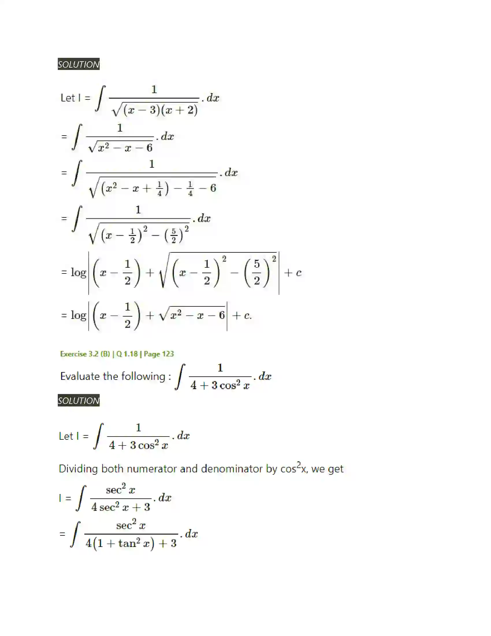 Maharashtra Board Class 12th Mathematics & Statistics-2 (Arts & Science) Indefinite Integration Solution 64