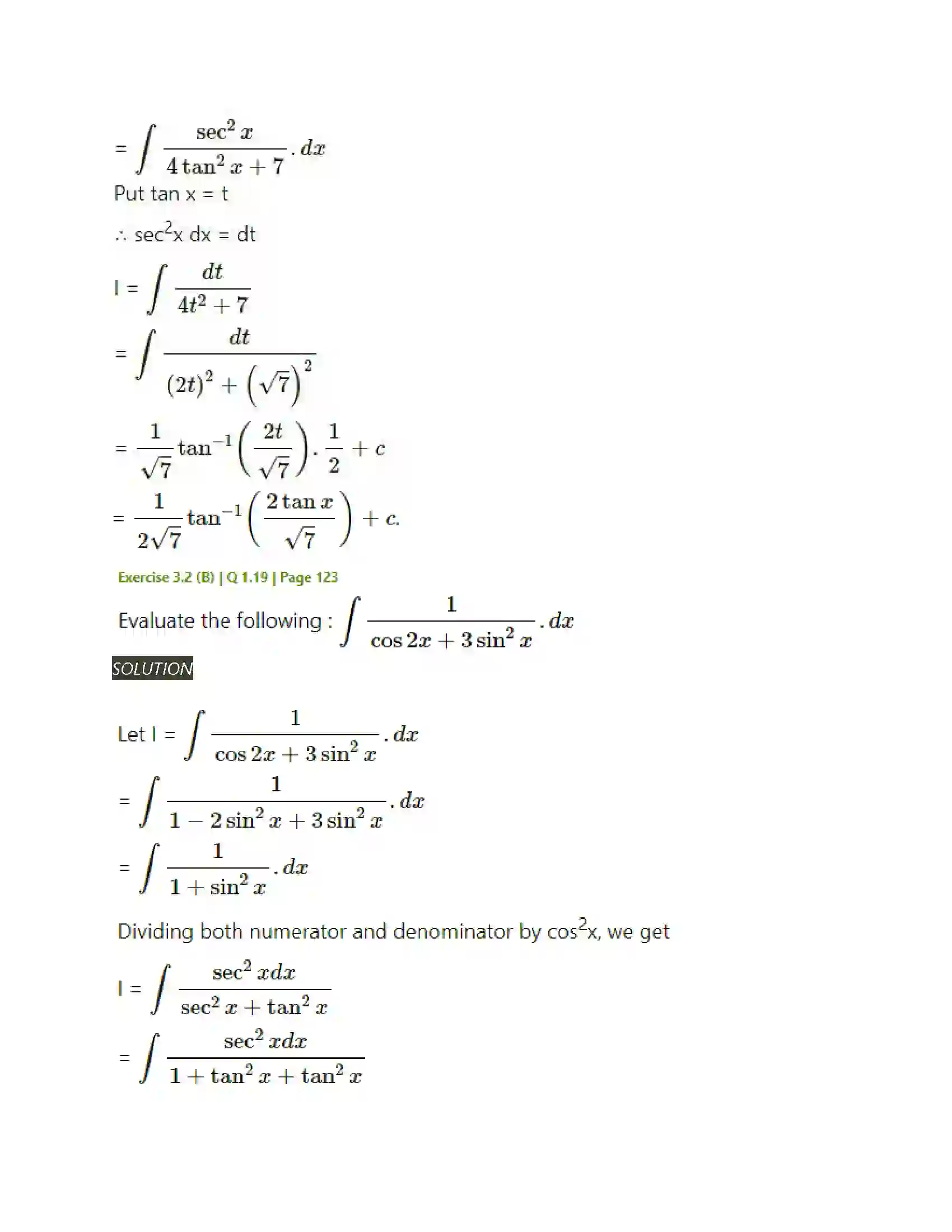 Maharashtra Board Class 12th Mathematics & Statistics-2 (Arts & Science) Indefinite Integration Solution 65