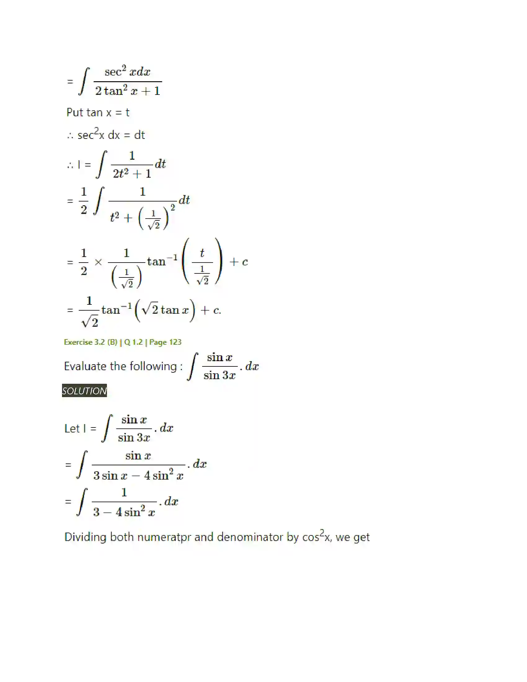 Maharashtra Board Class 12th Mathematics & Statistics-2 (Arts & Science) Indefinite Integration Solution 66