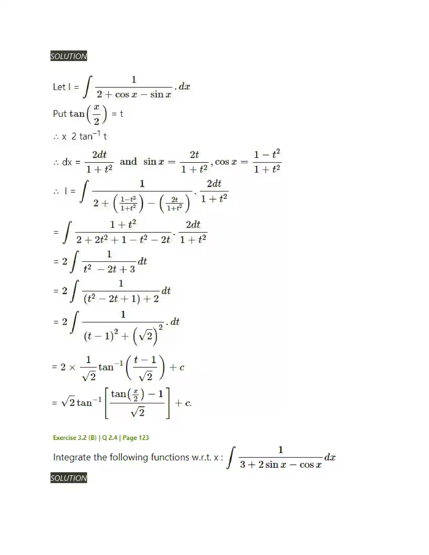 Maharashtra Board Class 12th Mathematics & Statistics-2 (Arts & Science) Indefinite Integration Solution 70