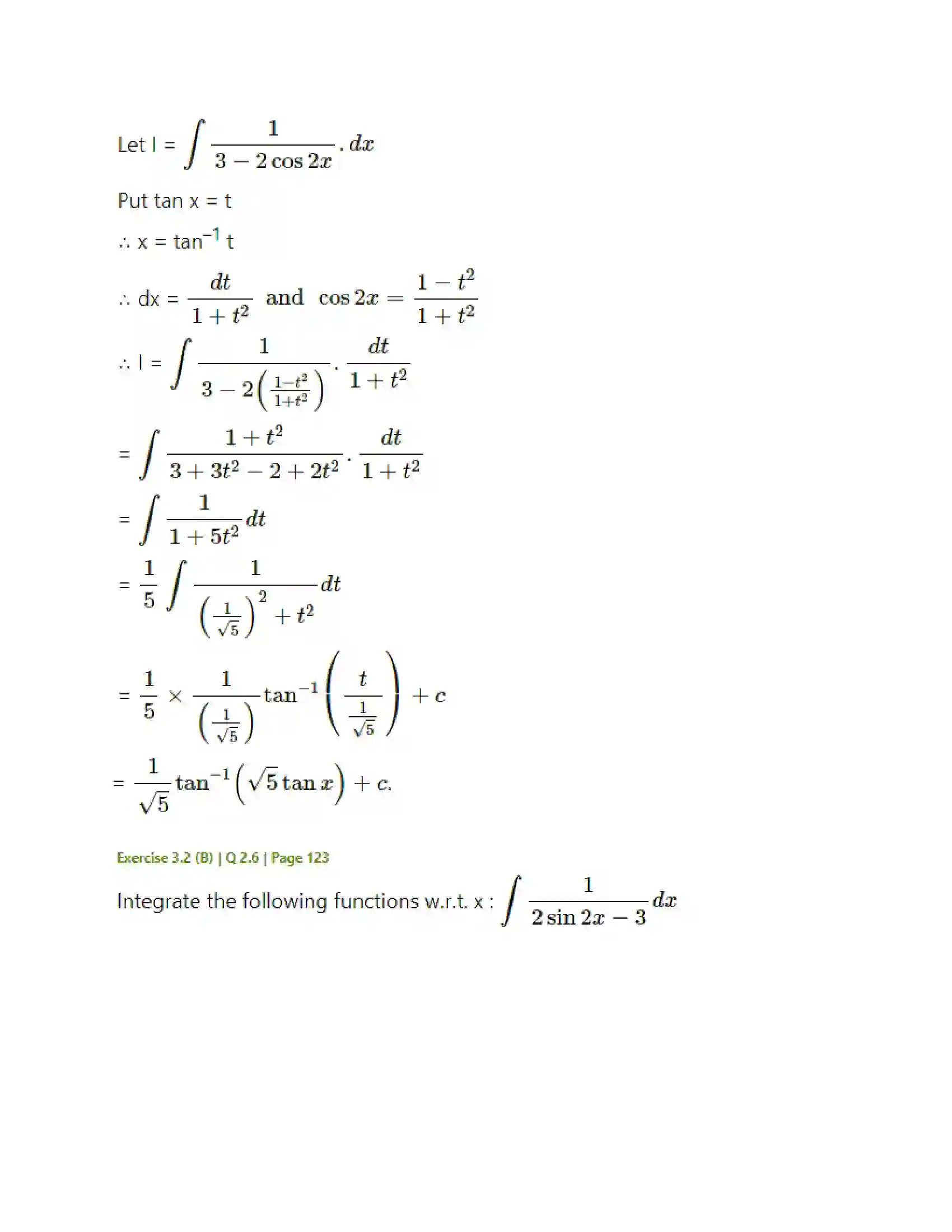 Maharashtra Board Class 12th Mathematics & Statistics-2 (Arts & Science) Indefinite Integration Solution 72