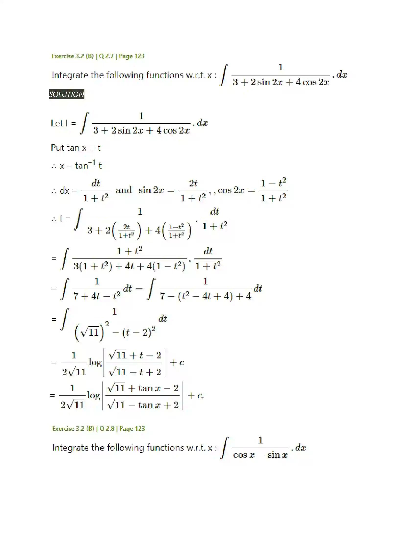 Maharashtra Board Class 12th Mathematics & Statistics-2 (Arts & Science) Indefinite Integration Solution 74