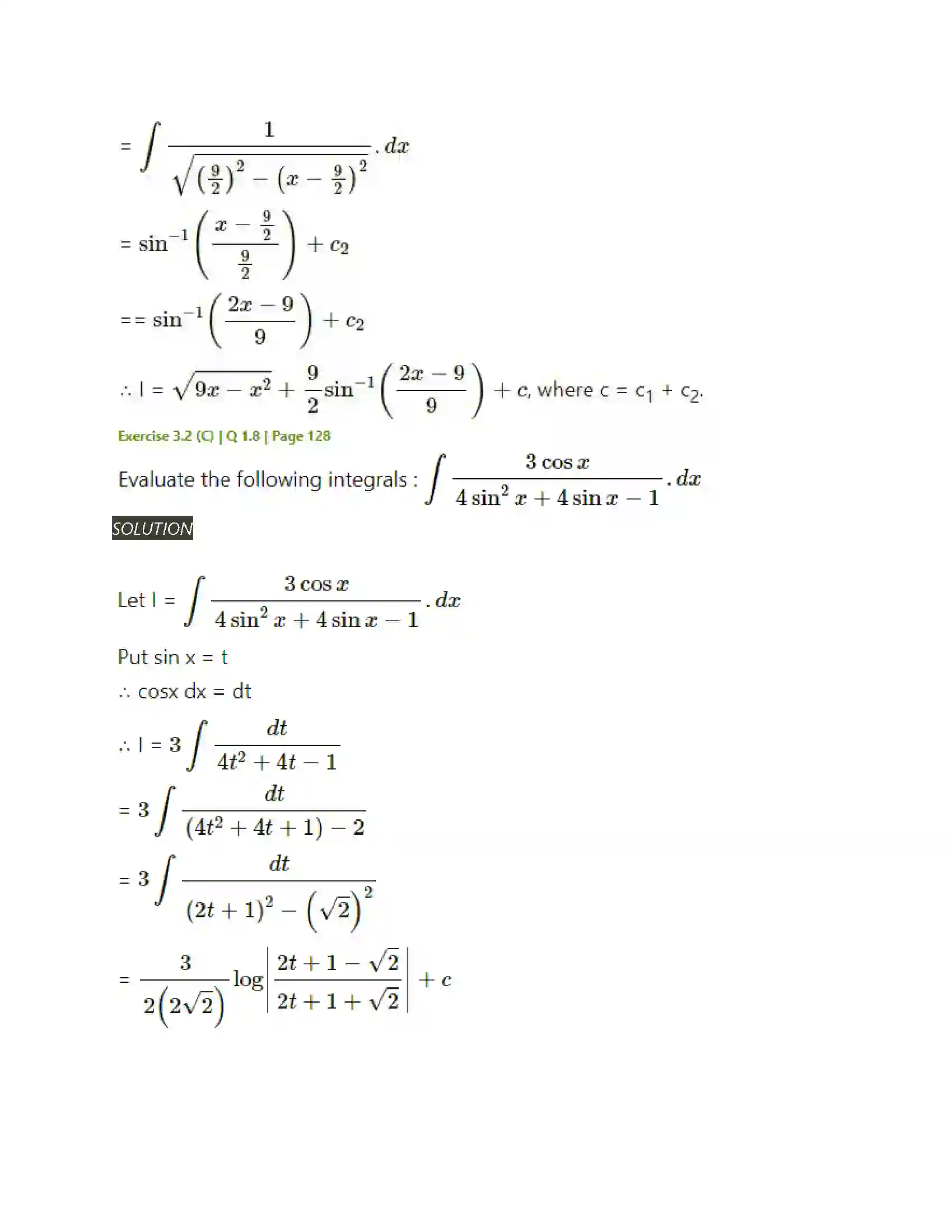 Maharashtra Board Class 12th Mathematics & Statistics-2 (Arts & Science) Indefinite Integration Solution 88