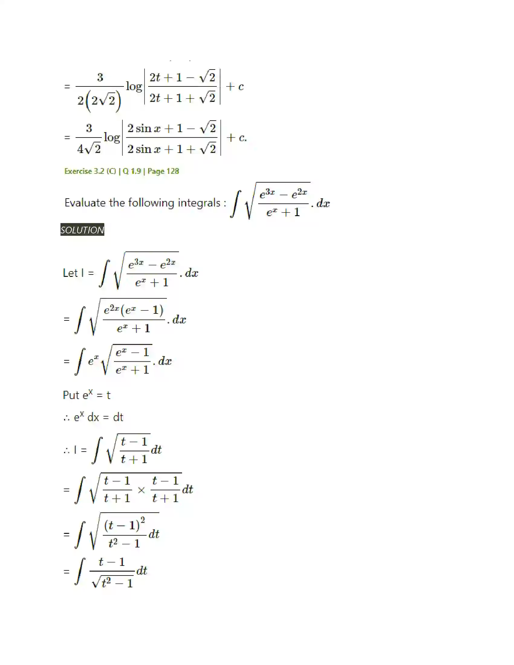Maharashtra Board Class 12th Mathematics & Statistics-2 (Arts & Science) Indefinite Integration Solution 89