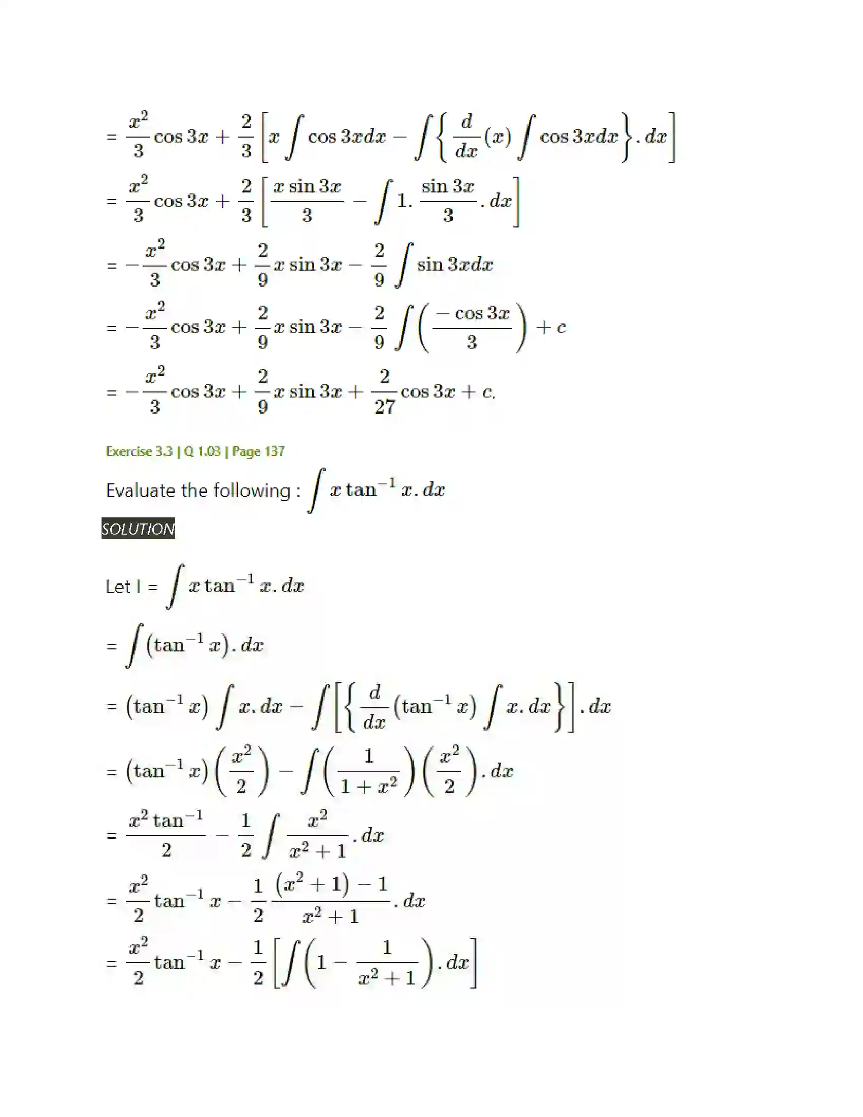 Maharashtra Board Class 12th Mathematics & Statistics-2 (Arts & Science) Indefinite Integration Solution 92