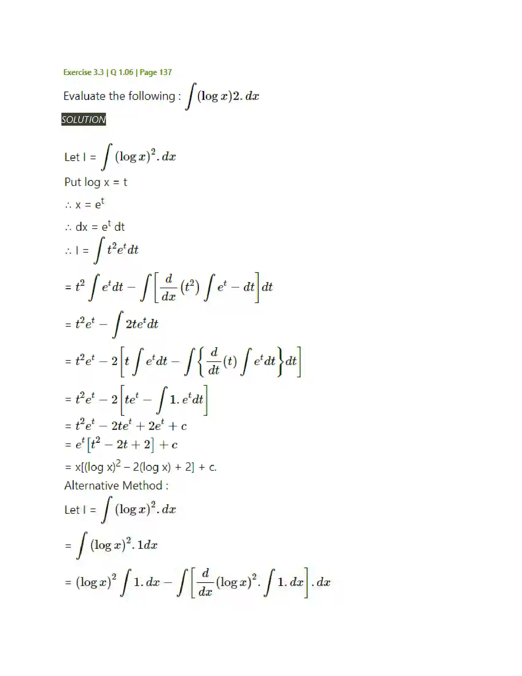 Maharashtra Board Class 12th Mathematics & Statistics-2 (Arts & Science) Indefinite Integration Solution 95