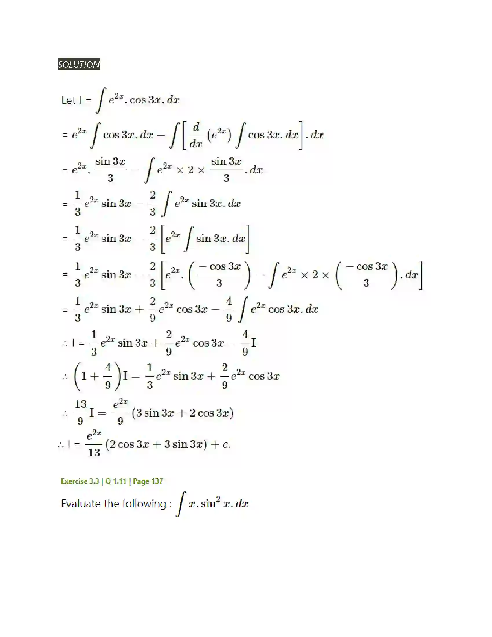 Maharashtra Board Class 12th Mathematics & Statistics-2 (Arts & Science) Indefinite Integration Solution 99