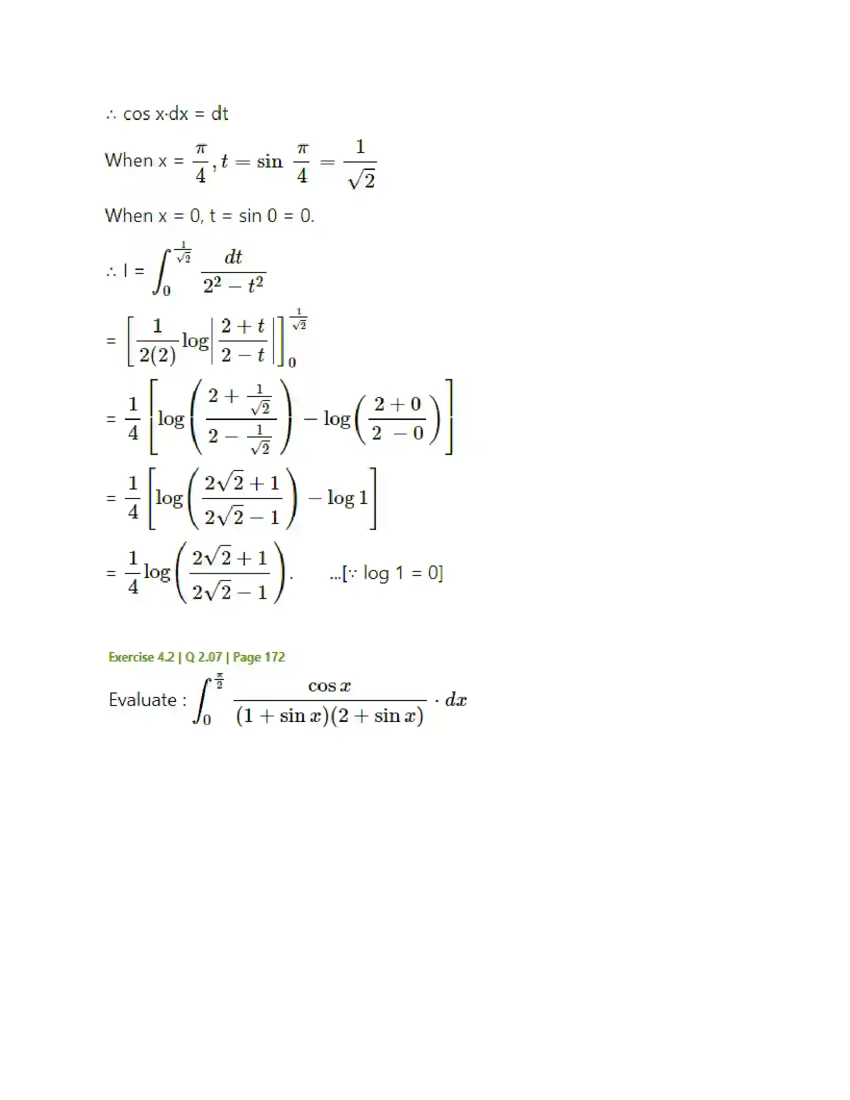 Maharashtra Board Class 12th Mathematics & Statistics-2 (Arts & Science) Definite Integration Solution 26