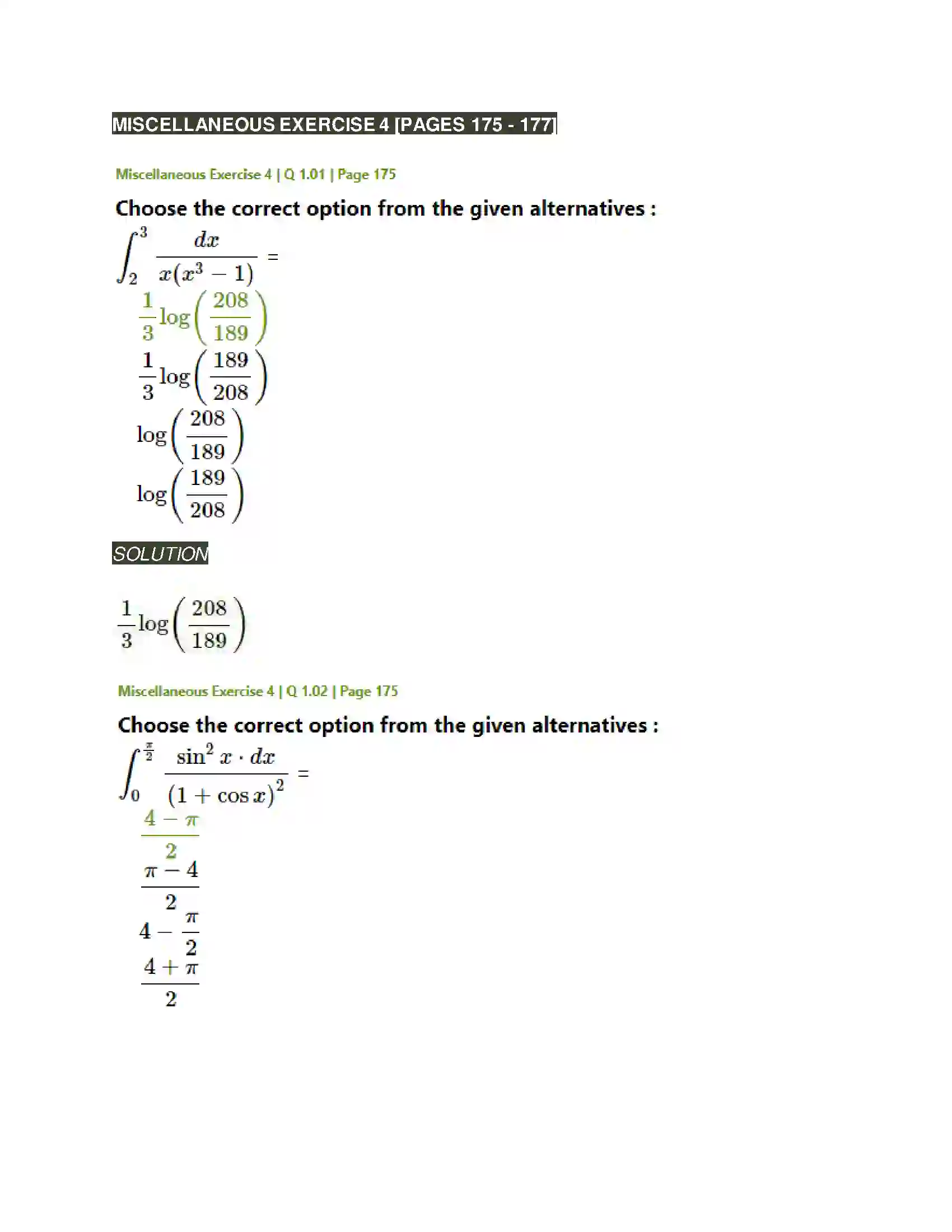 Maharashtra Board Class 12th Mathematics & Statistics-2 (Arts & Science) Definite Integration Solution 57