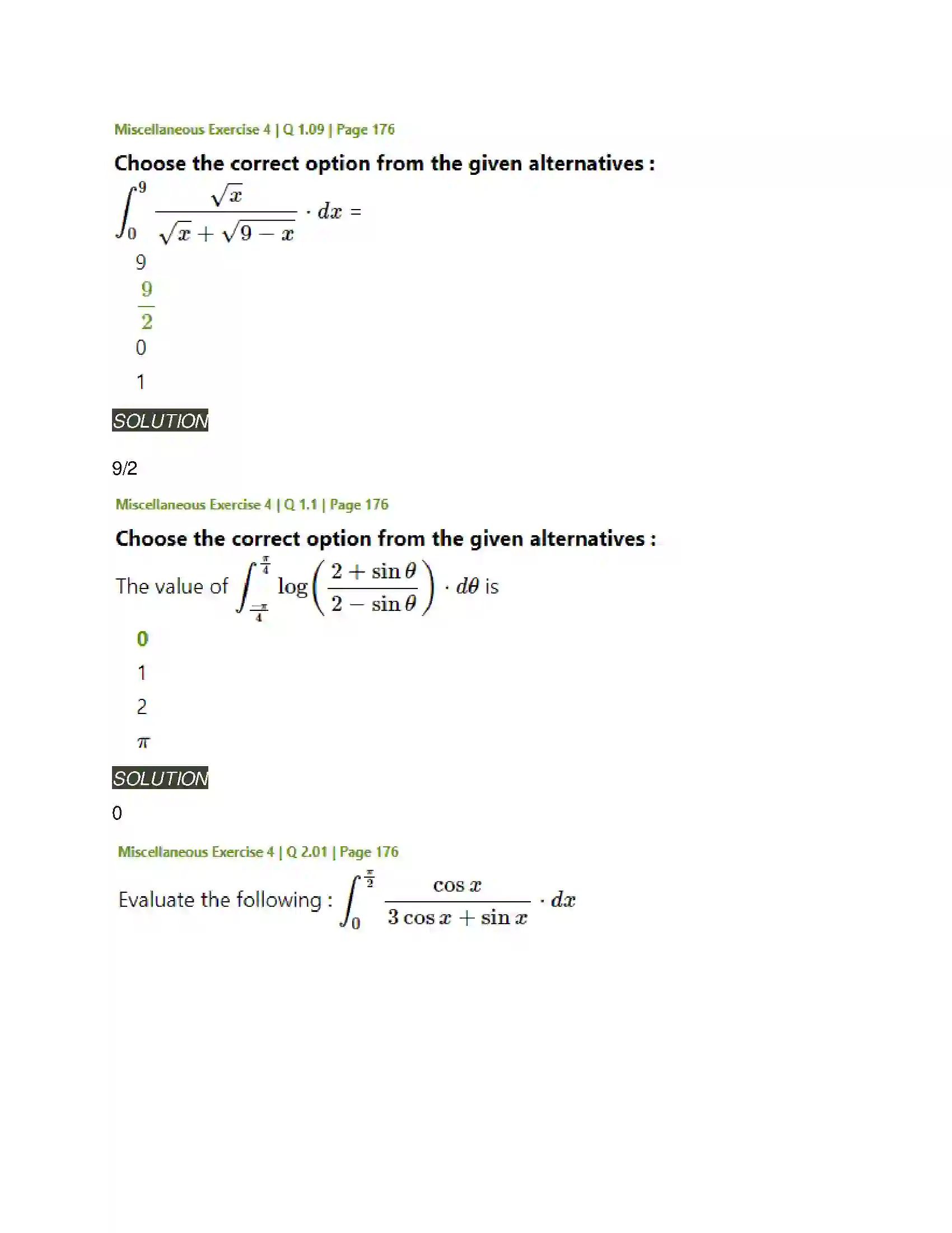 Maharashtra Board Class 12th Mathematics & Statistics-2 (Arts & Science) Definite Integration Solution 61