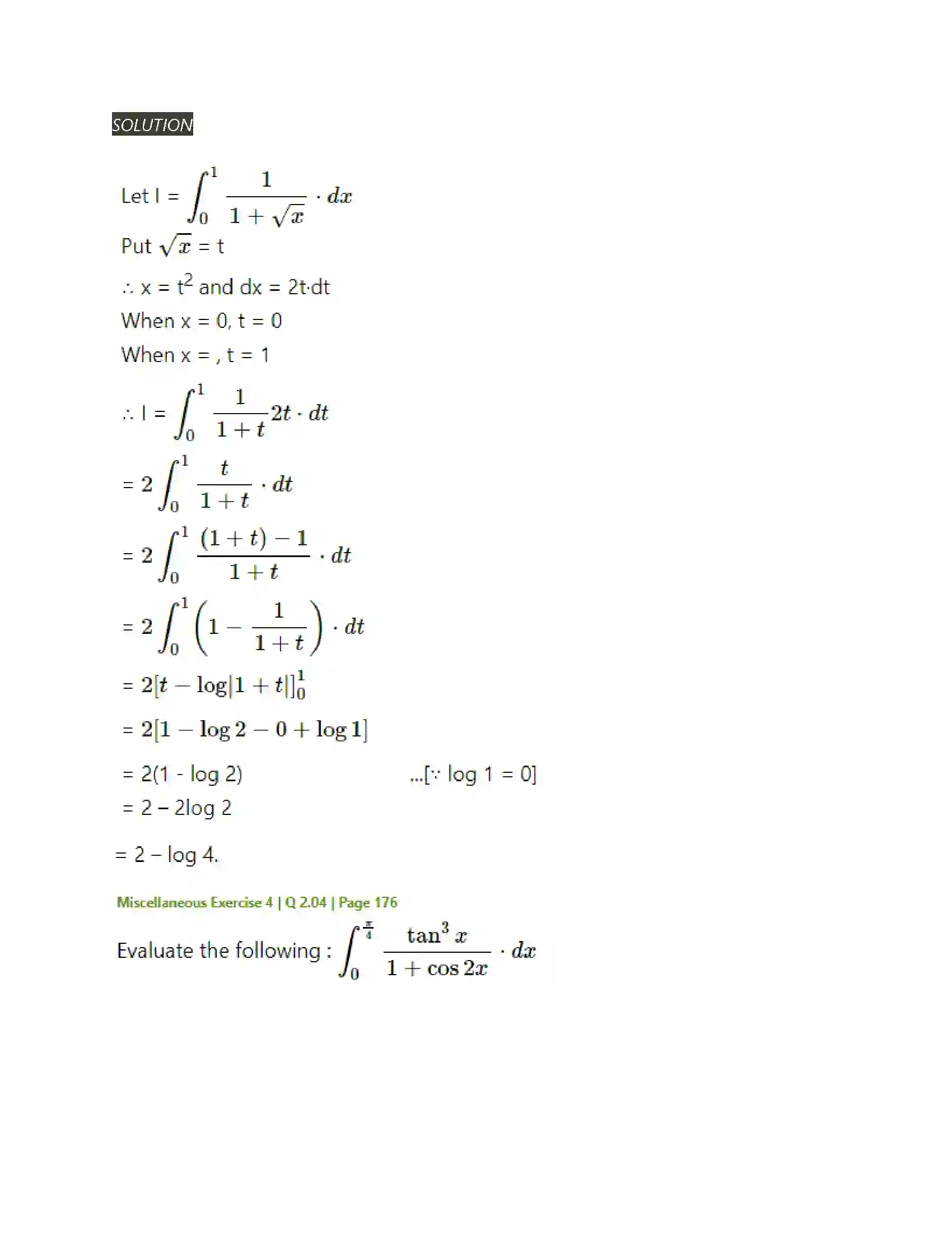 Maharashtra Board Class 12th Mathematics & Statistics-2 (Arts & Science) Definite Integration Solution 65