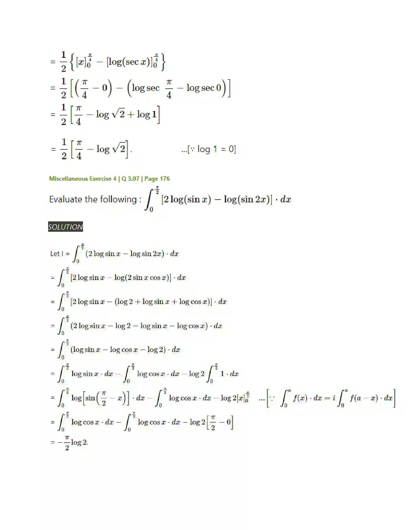 Maharashtra Board Class 12th Mathematics & Statistics-2 (Arts & Science) Definite Integration Solution 82