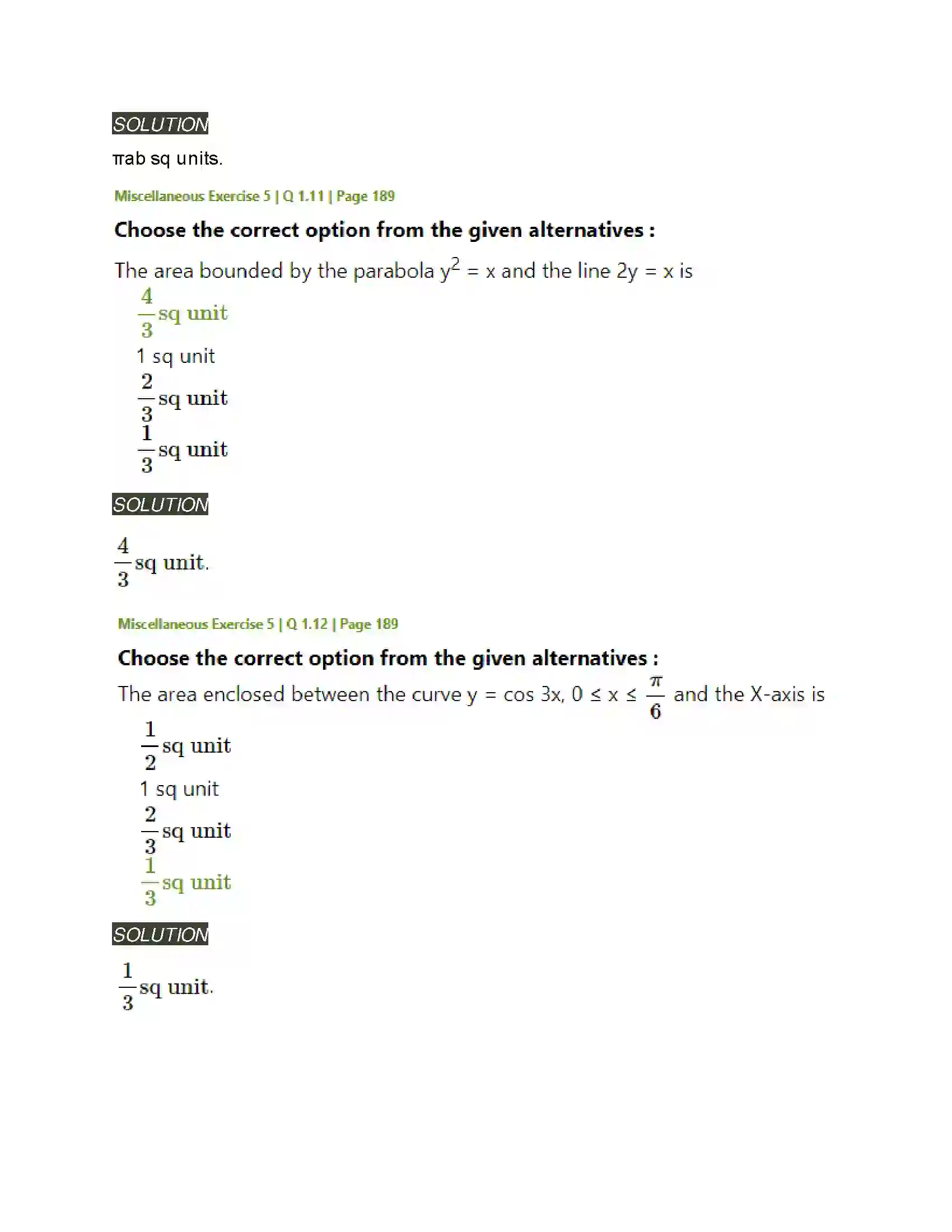 Maharashtra Board Class 12th Mathematics & Statistics-2 (Arts & Science) Application of Definite Integration Solution 23