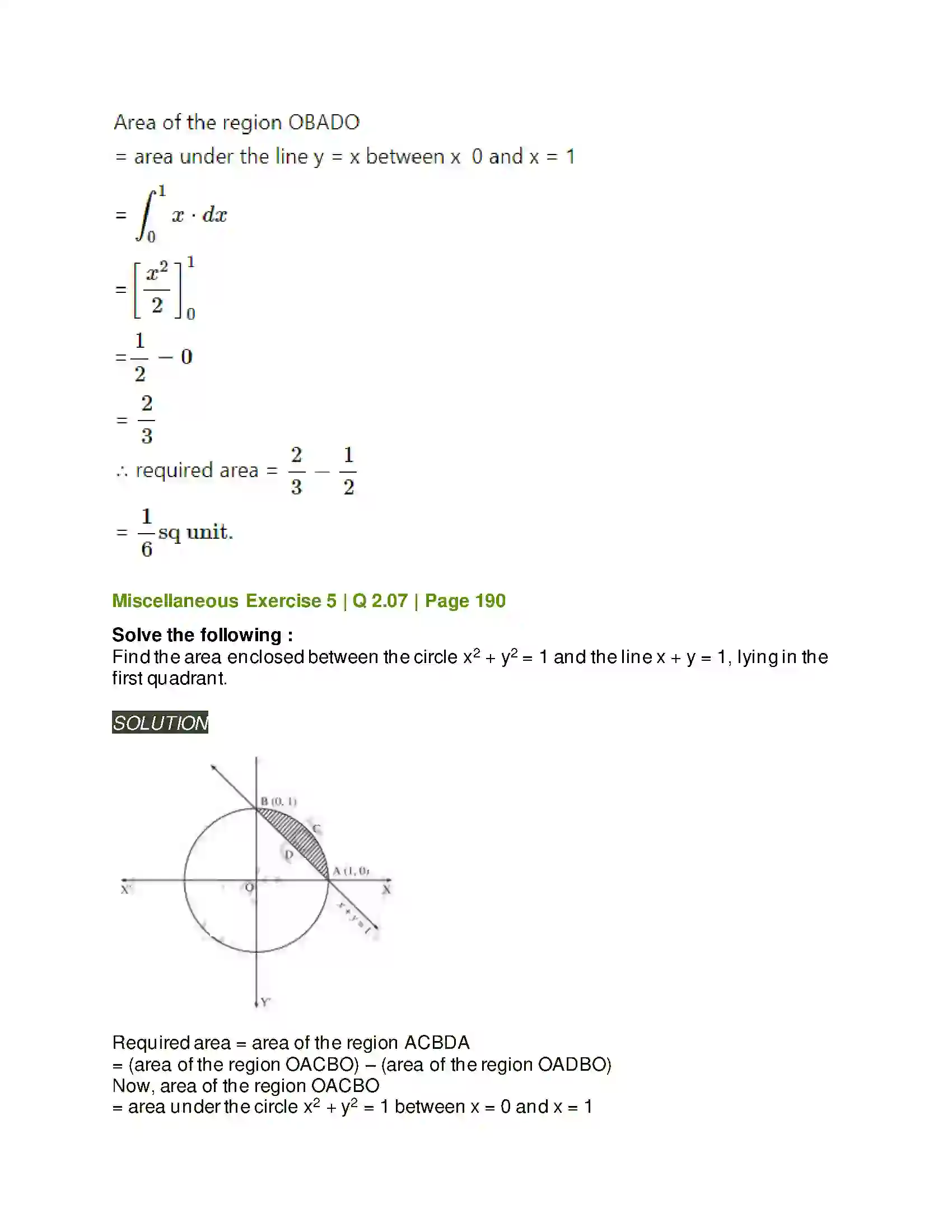 Maharashtra Board Class 12th Mathematics & Statistics-2 (Arts & Science) Application of Definite Integration Solution 39