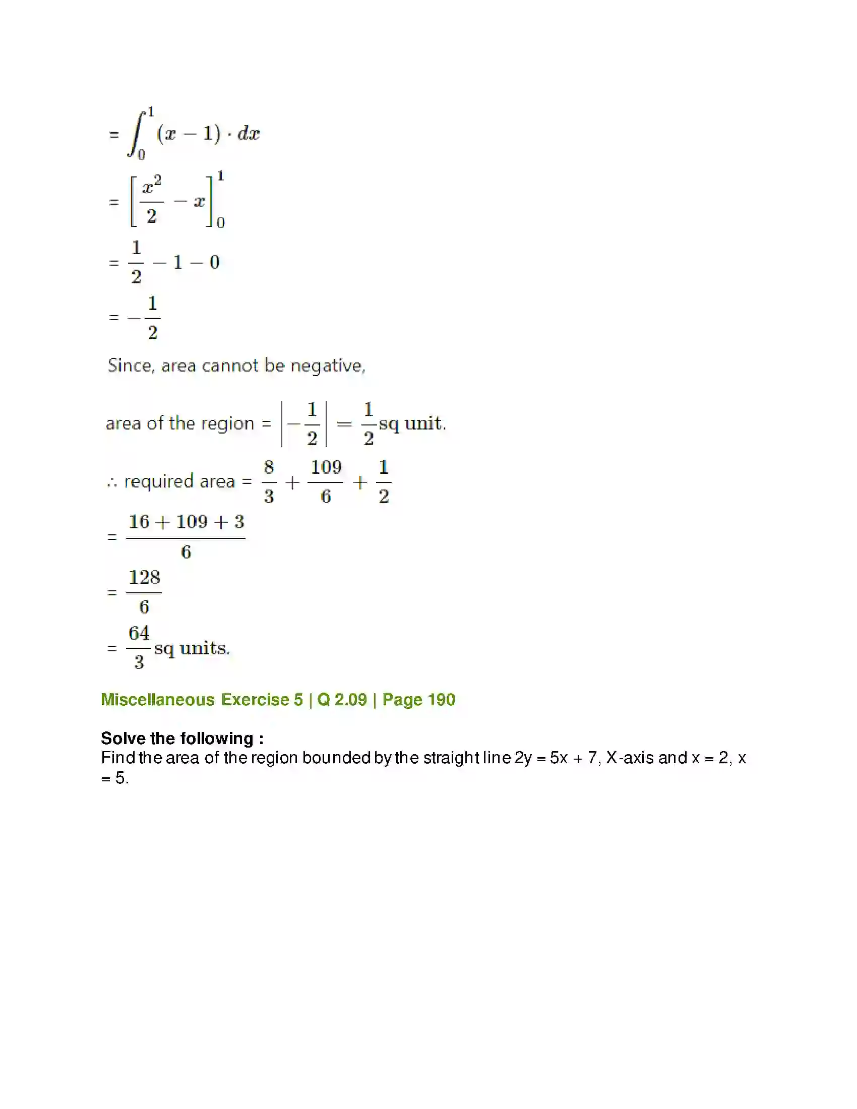 Maharashtra Board Class 12th Mathematics & Statistics-2 (Arts & Science) Application of Definite Integration Solution 44