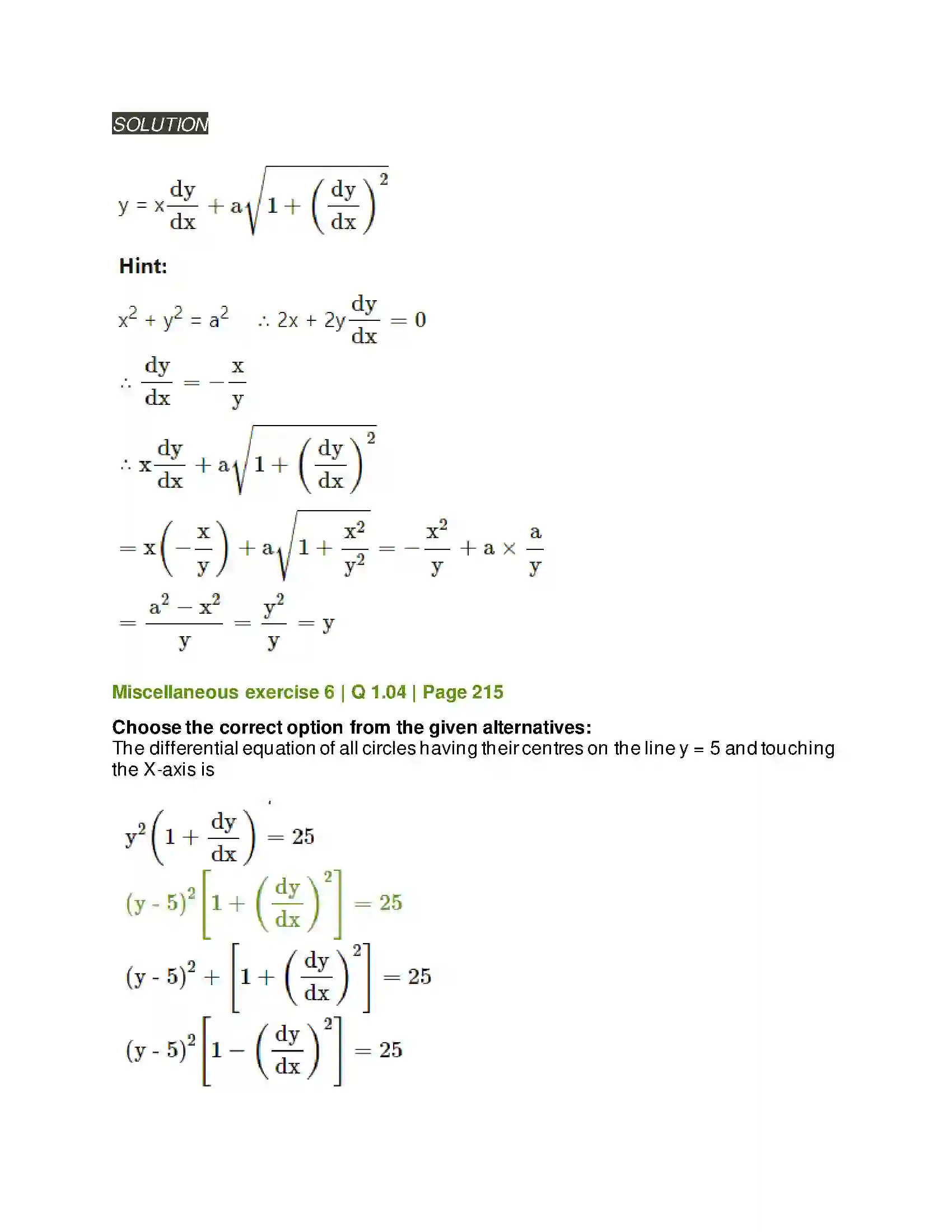 Maharashtra Board Class 12th Mathematics & Statistics-2 (Arts & Science) Differential Equations Solution 107