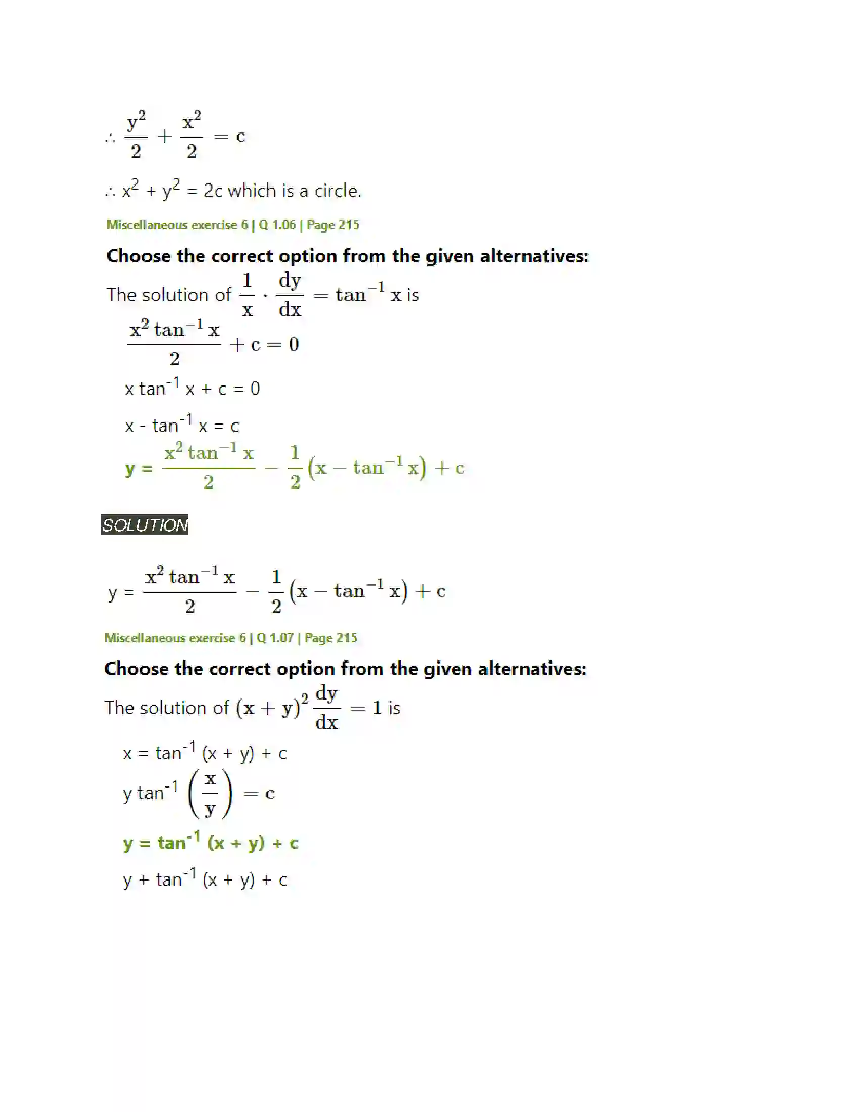 Maharashtra Board Class 12th Mathematics & Statistics-2 (Arts & Science) Differential Equations Solution 109