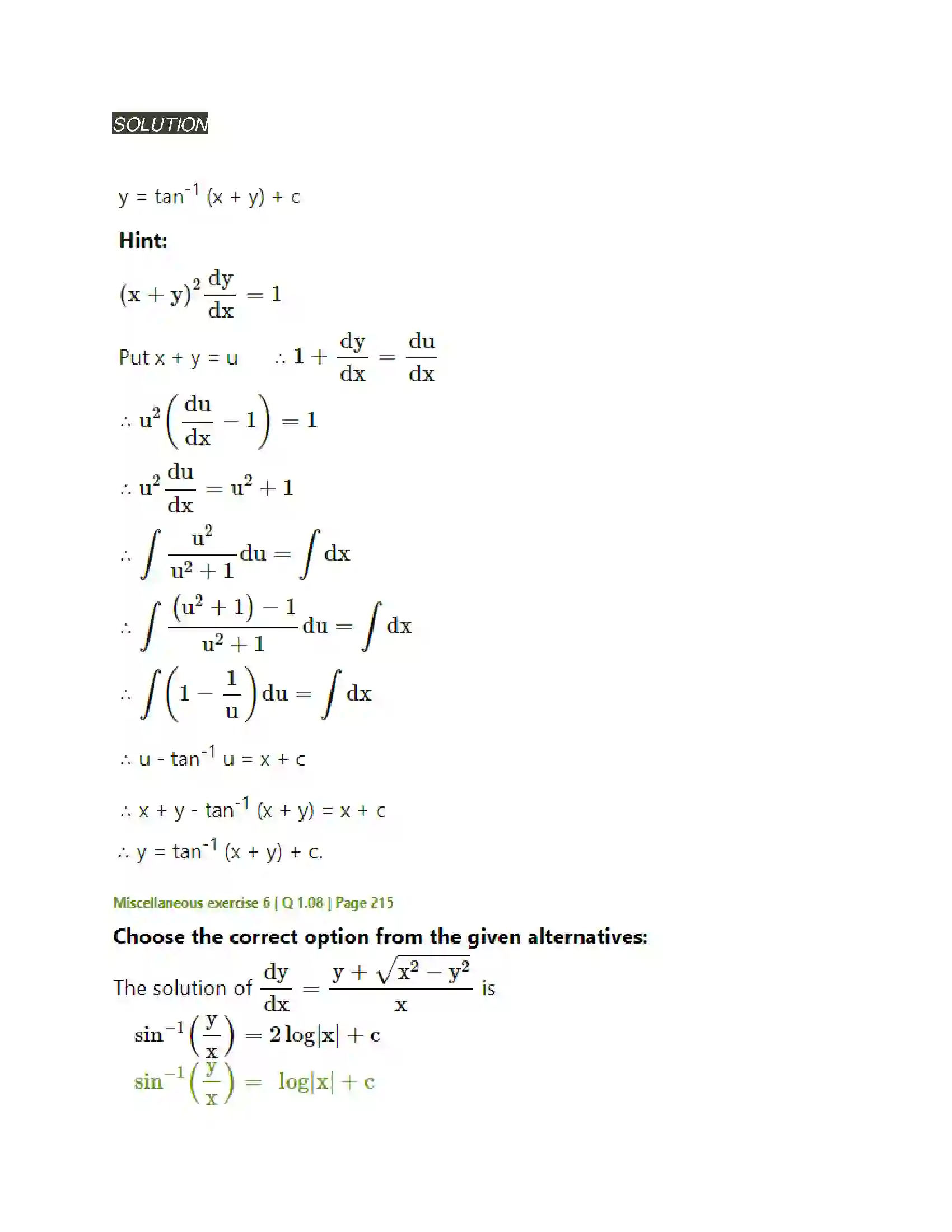 Maharashtra Board Class 12th Mathematics & Statistics-2 (Arts & Science) Differential Equations Solution 110