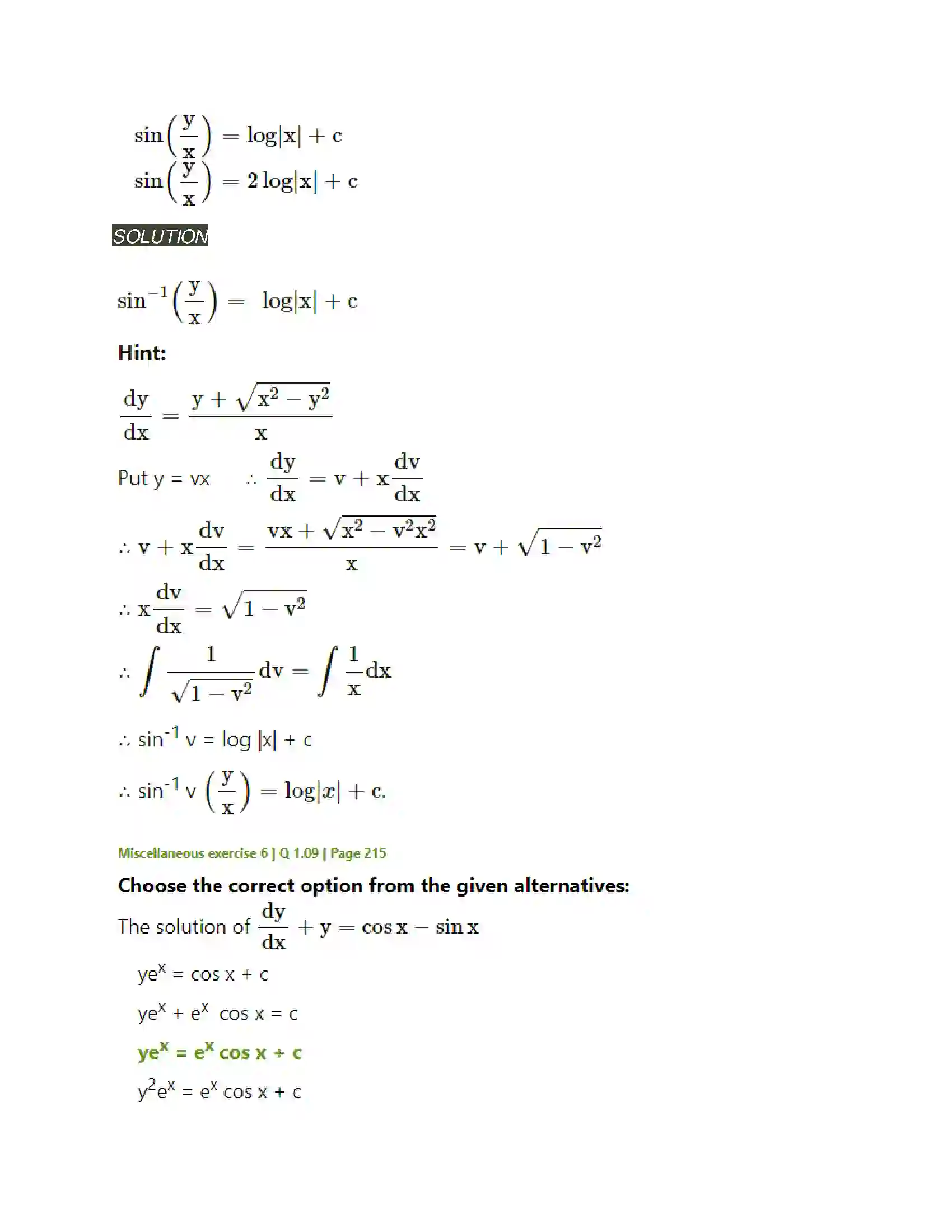 Maharashtra Board Class 12th Mathematics & Statistics-2 (Arts & Science) Differential Equations Solution 111
